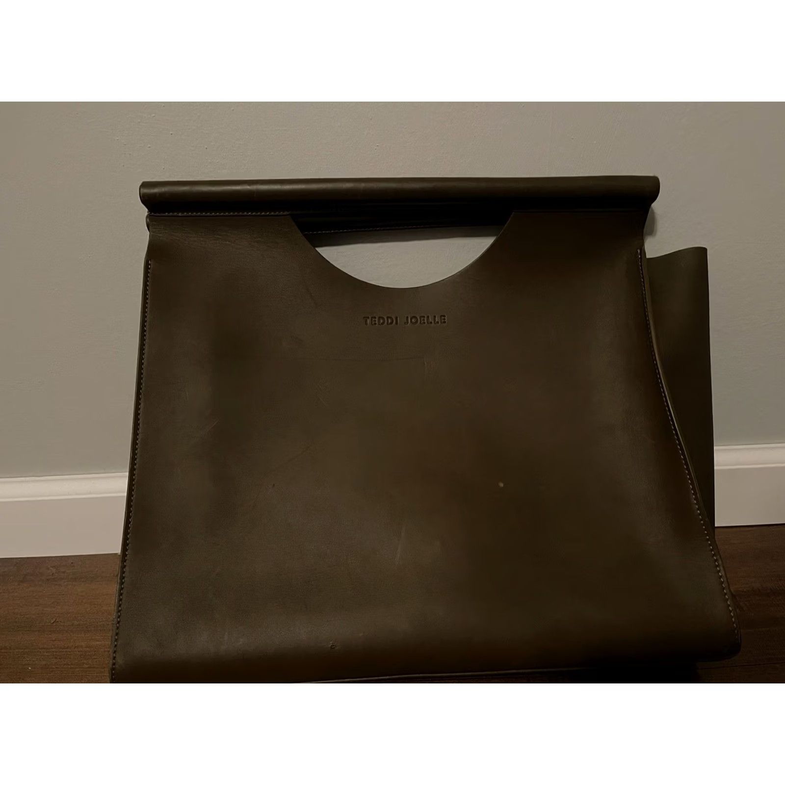 Vintage Teddi Joelle Elle Leather Brief Bag Olive Brown Minimalist Office Tote Purse Tote Brown Leather Women Size ONE SIZE - 3 Thumbnail