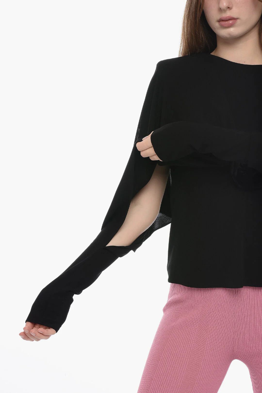 Saint Laurent Paris og1mm0326 Crepe-Jersey Blouse in Black Size M / US 6-8 / IT 42-44 - 5 Thumbnail