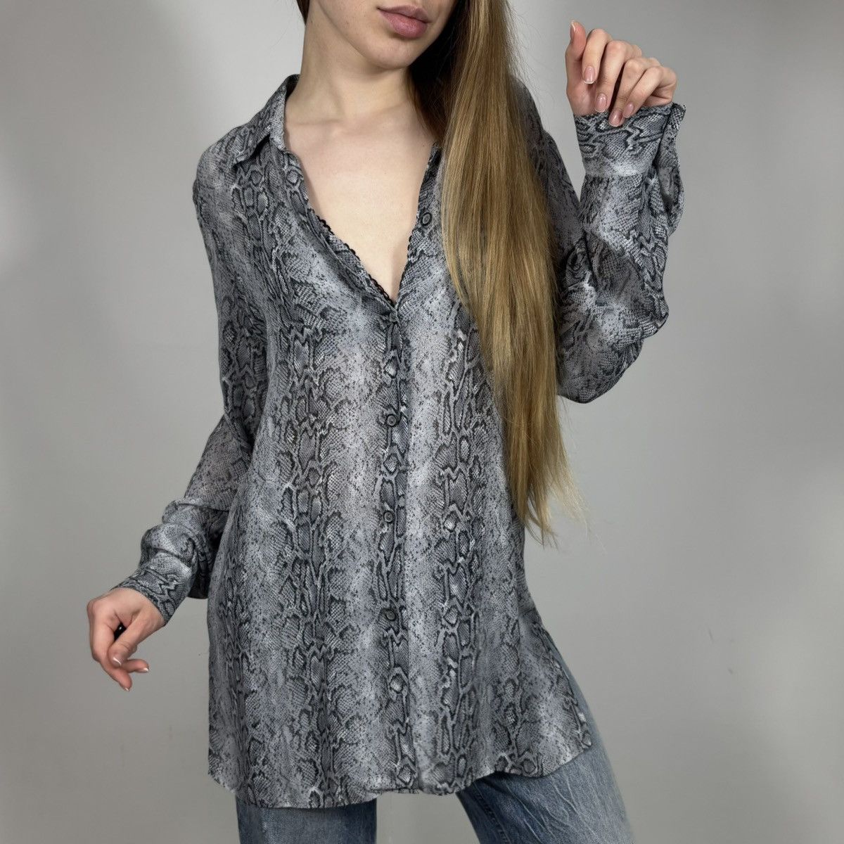 Ferre GF Ferre Snake Python Print Luxury Style Retro Long Shirt Size M / US 6-8 / IT 42-44 - 2 Thumbnail