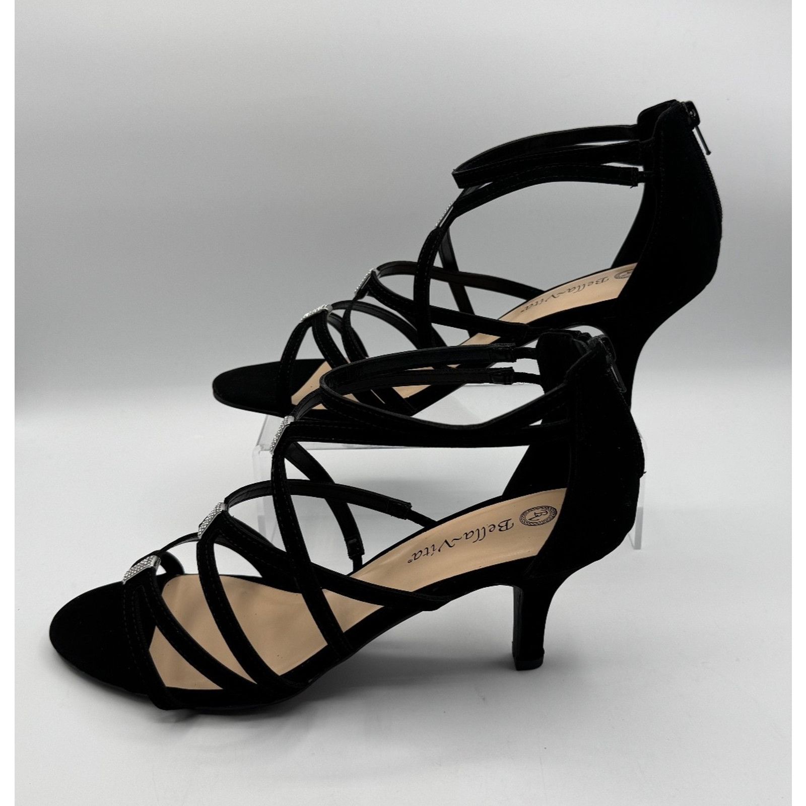 Other Bella Vita 11 Wide Width Black Strappy Heels Rhinestone Shoe Size US 11 / IT 41 - 2 Thumbnail