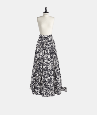 image of Dior O1W1Db10124 Printed Cotton And Silk Skirt In White, Women's (Size 26)