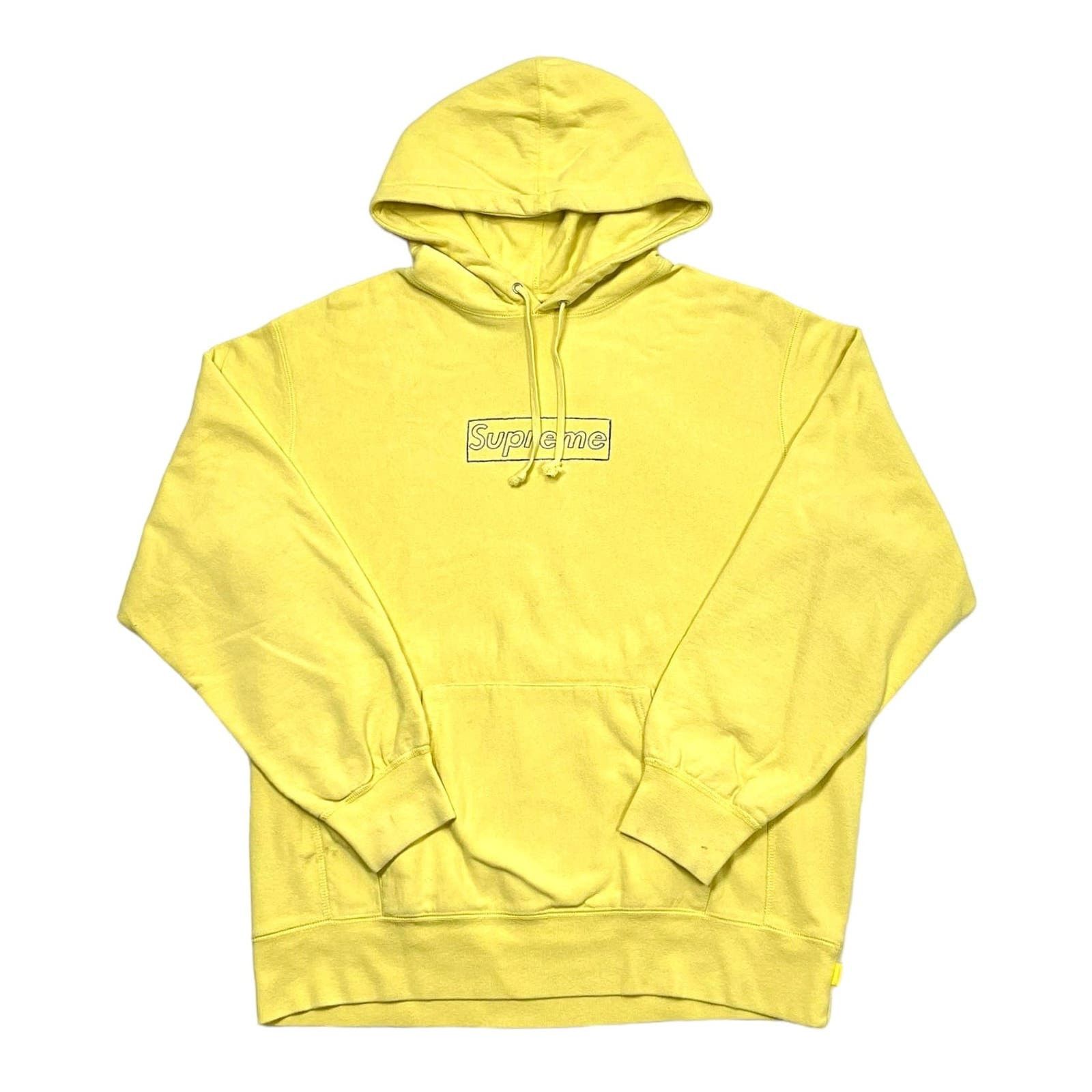 image of Supreme Kaws Chalk Logo Hooded Sweatshirt Light Lemon, Men's (Size Medium)