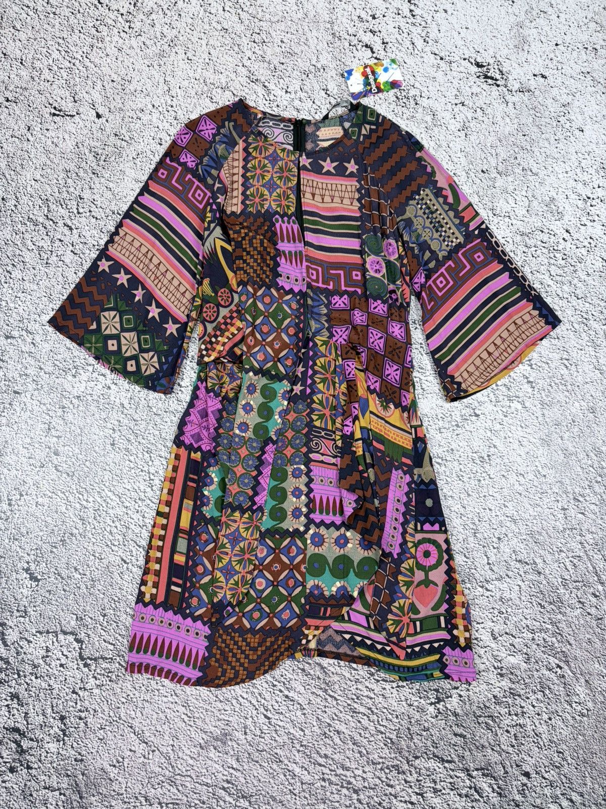 Jean Paul Gaultier NWT Desigual Boho Patchwork Style Bell Sleeve Mini Dress Size S / US 4 / IT 40 - 1 Thumbnail