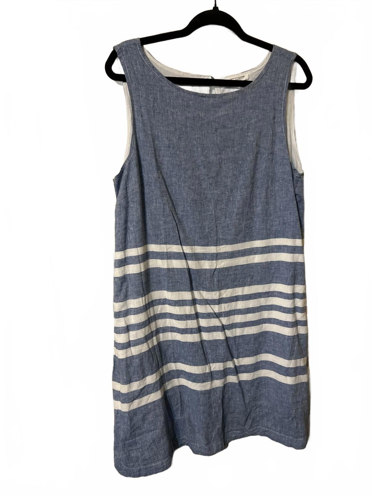 Other Blue Sleeveless Midi Dress with White Stripes Size L / US 10 / IT 46 - 3 Thumbnail