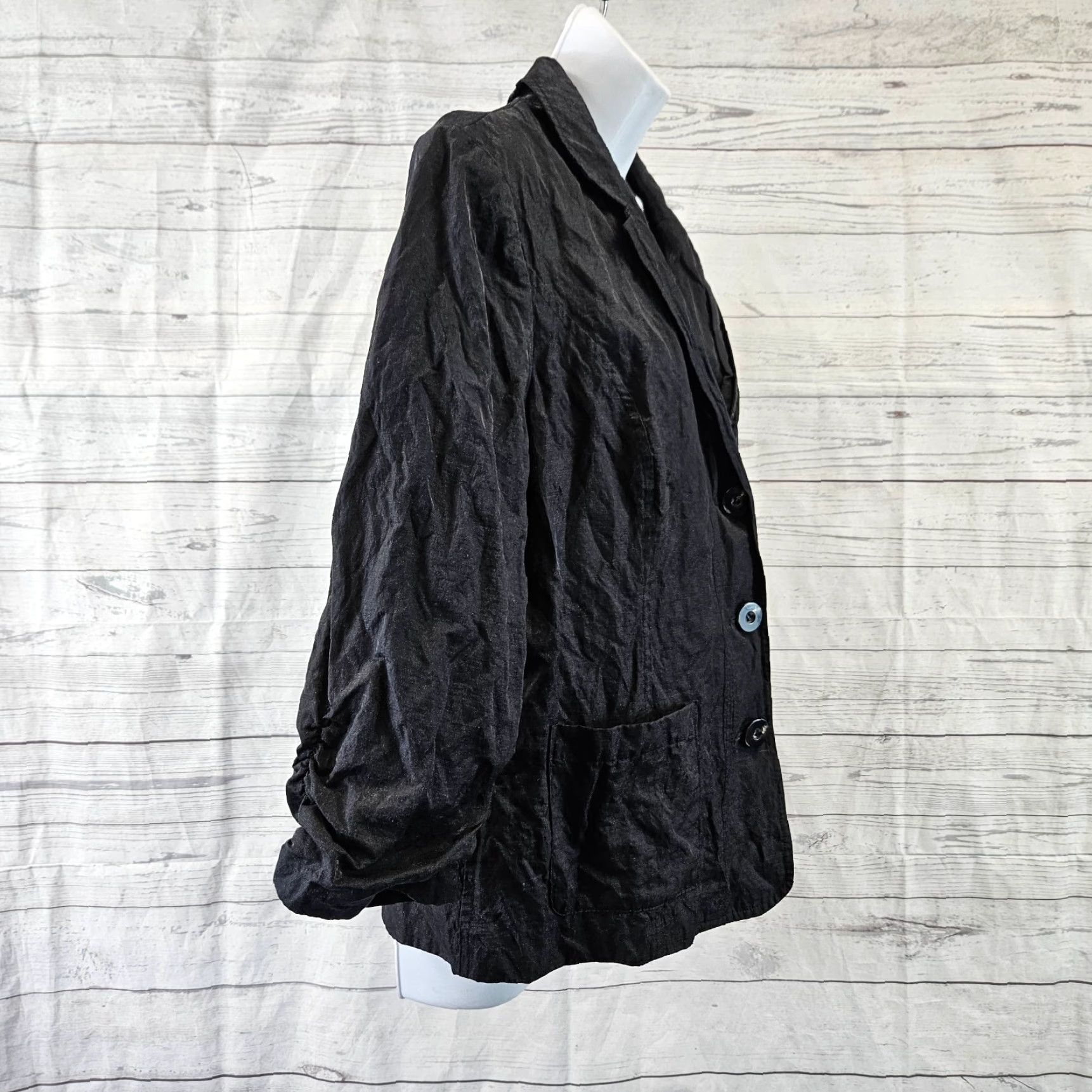Vintage Chico's Women's Jacket L Black Solid Cotton Blend Button Front 3/4 Sleeve Adult Womens Size L / US 10 / IT 46 - 3 Thumbnail