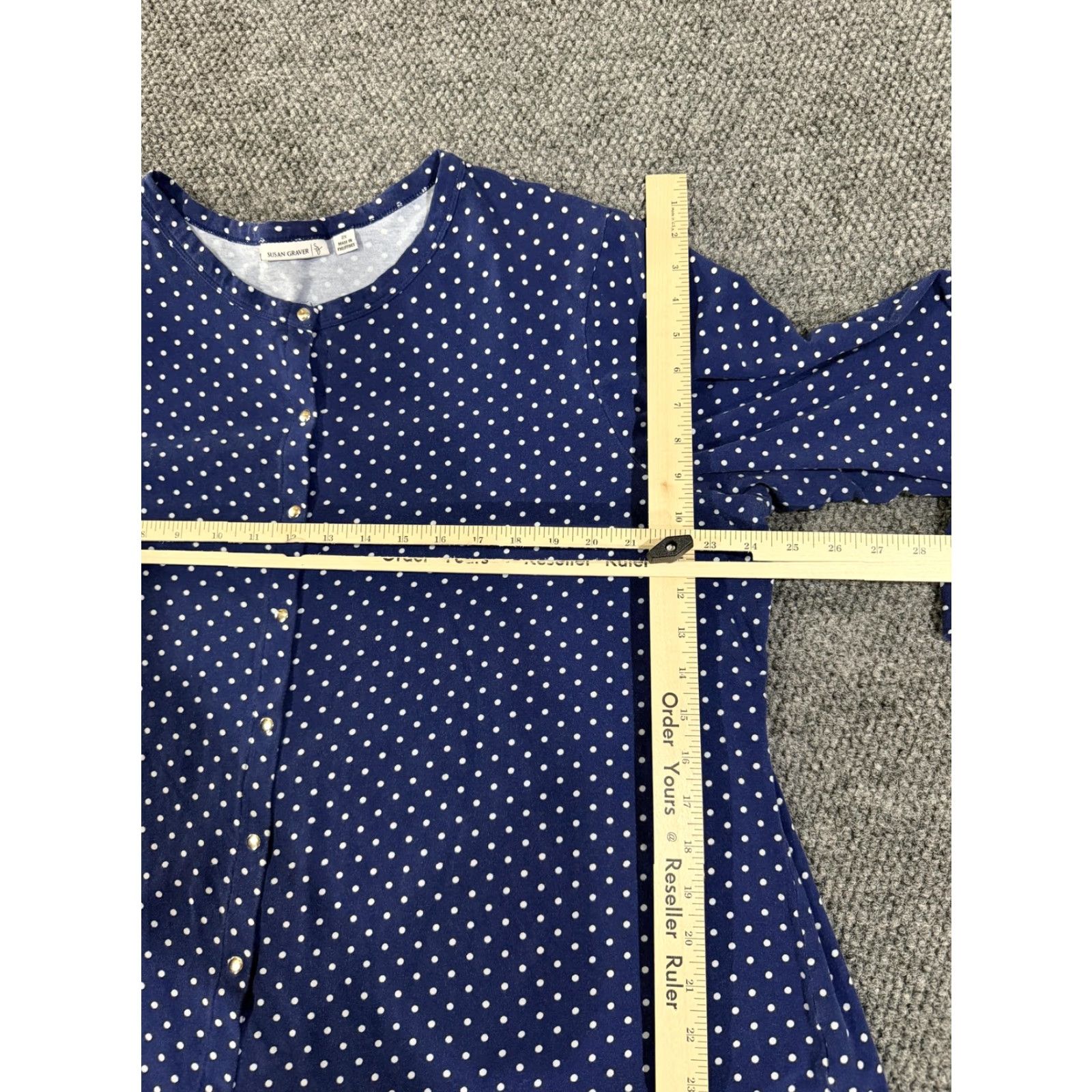 Vintage Susan Graver Shirt Womens 2X Blue Polka Dot Snap Front 3/4 Sleeve Jersey Top Size XXL / US 16-18 / IT 52-54 - 5 Thumbnail