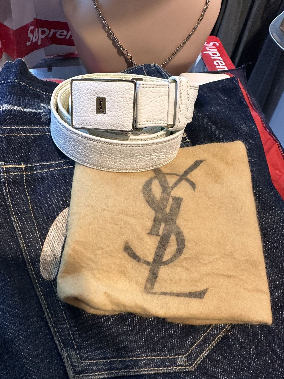 Vintage Yves Saint Laurent YVES SAINT LAUREN White Belts Small Logo Grailed