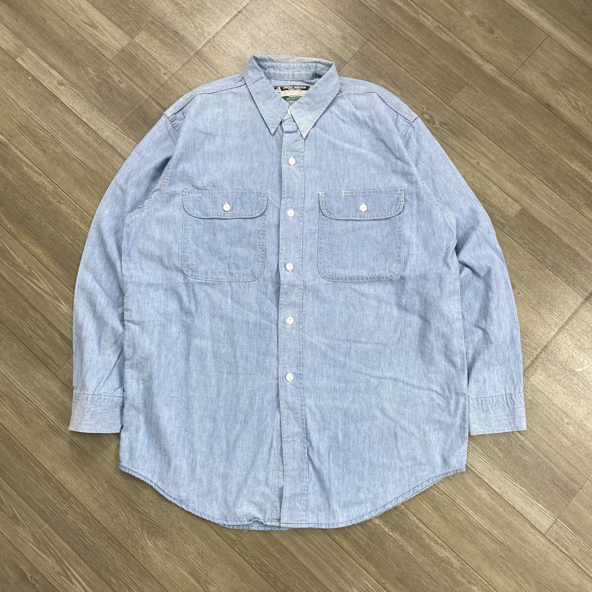 1990s Vintage Unique Uniform Sugar Cane Chambray Work Shirt