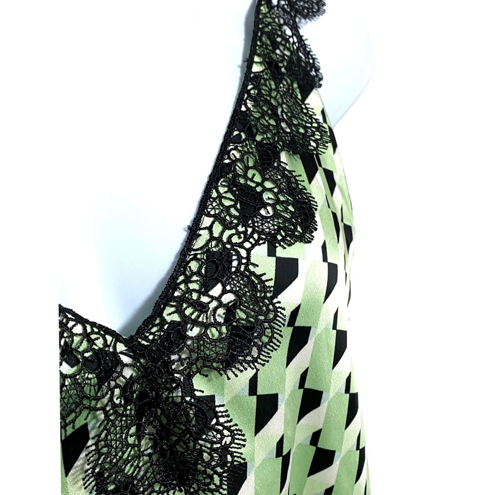 Vintage VINTAGE Future Collective Slip Dress XL Green Geometric V-Neck Lace Trim NWT Retro Party/Cocktail Womens Size XL / US 12-14 / IT 48-50 - 3 Thumbnail