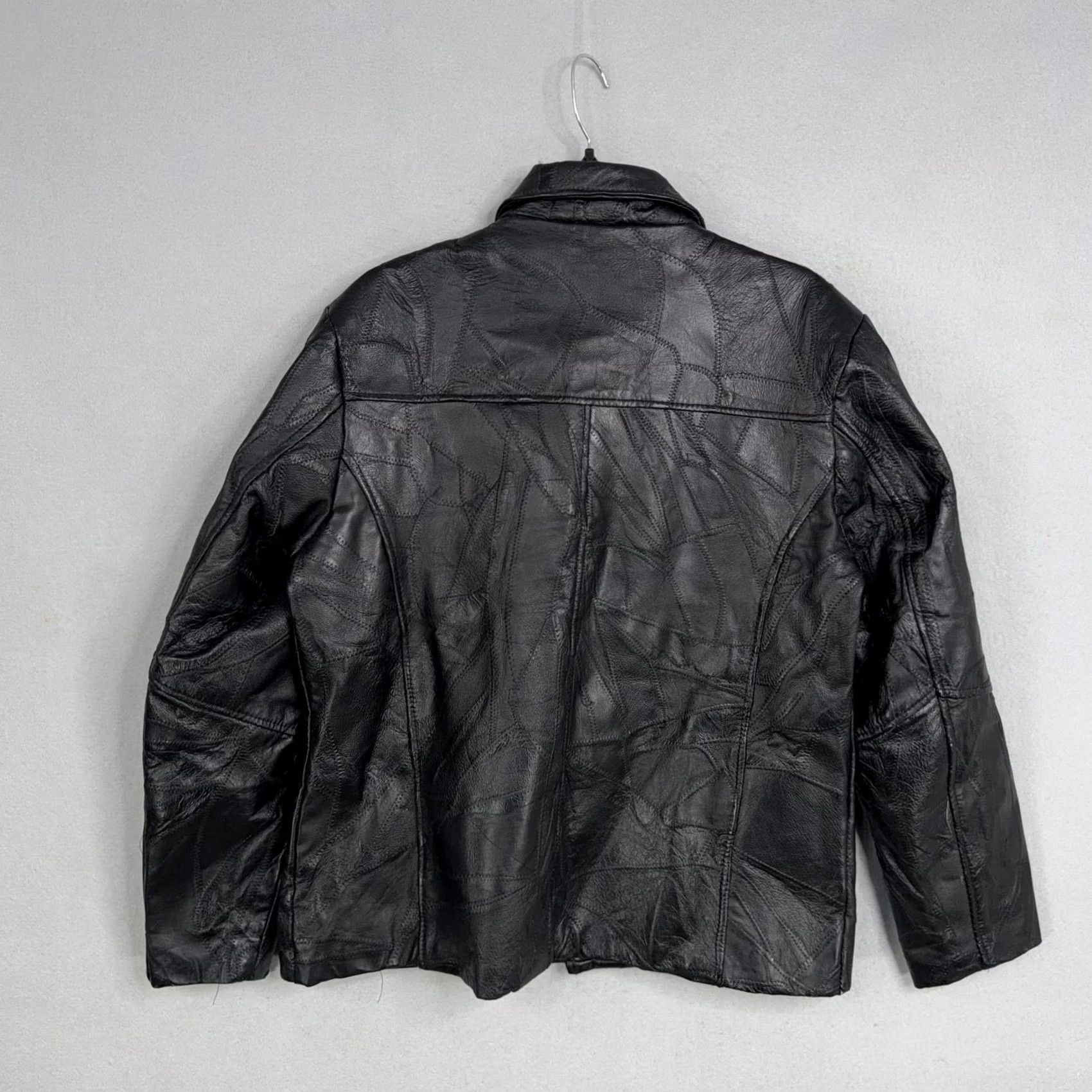 Vintage Leather & Soul Jacket Women's Large Black Genuine Leather Button Front Patchwork Short Coat - Casual, Classic, Lined, Pockets, Fall/Winter Size L / US 10 / IT 46 - 6 Thumbnail