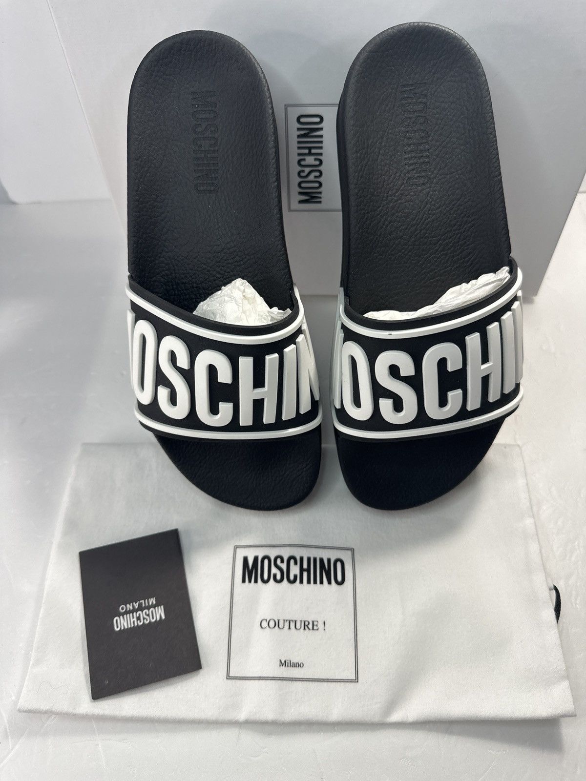 Moschino Logo Platform Slide Sandals Black Womens