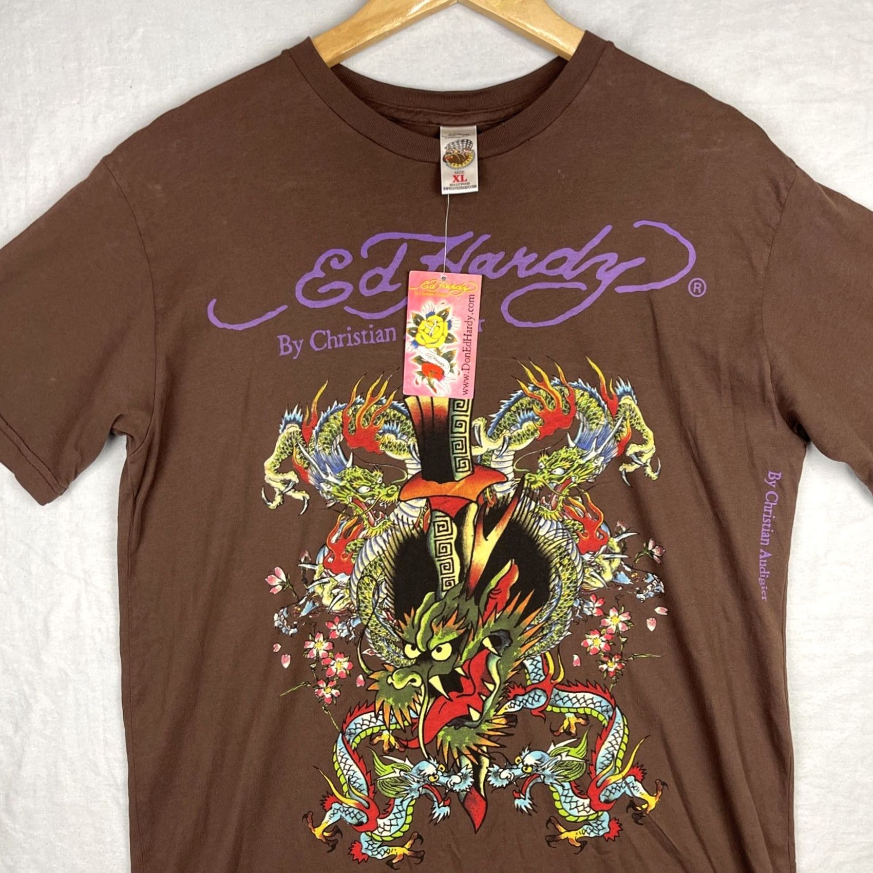 Ed Hardy VINTAGE Ed Hardy Shirt Mens XL Brown Dragon Tattoo Short Sleeve Made In USA Y2K Size US XL / EU 56 / 4 - 3 Thumbnail