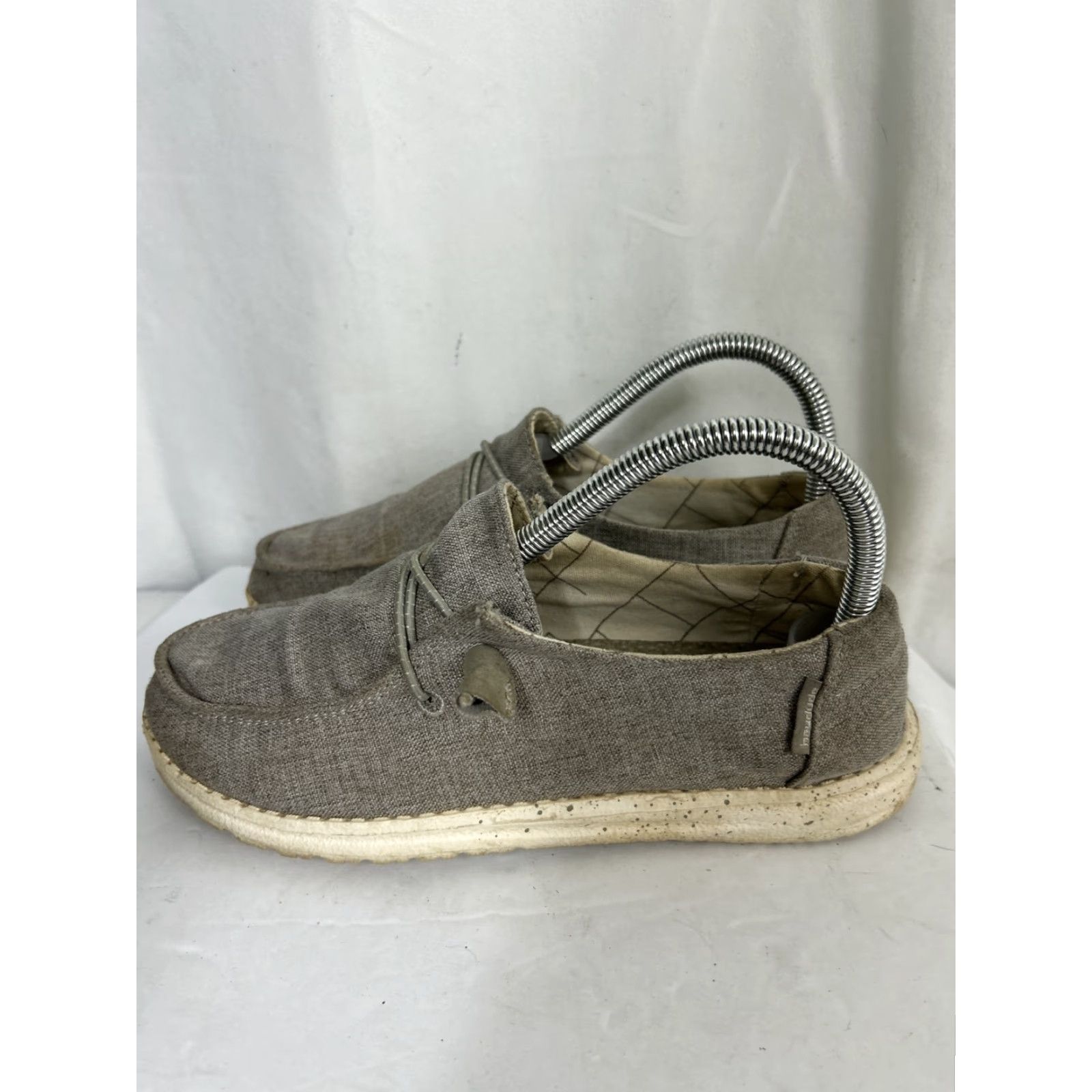 Vintage Hey Dude Women Wendy Woven Taupe Loafers Gray Casual Slip On Flat Heel 6 US 4 UK Round Toe Cotton Lining Low Top Women Size US 4 / IT 34 - 6 Thumbnail