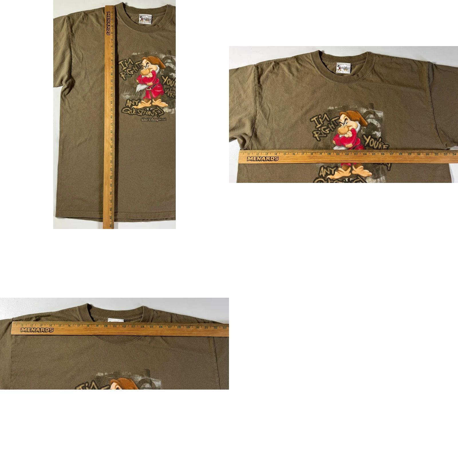 Disney VINTAGE Walt Disney World T-Shirt Grumpy Sz L Adult Unisex Khaki Brown 90s Cartoon Mens Size US L / EU 52-54 / 3 - 8 Thumbnail