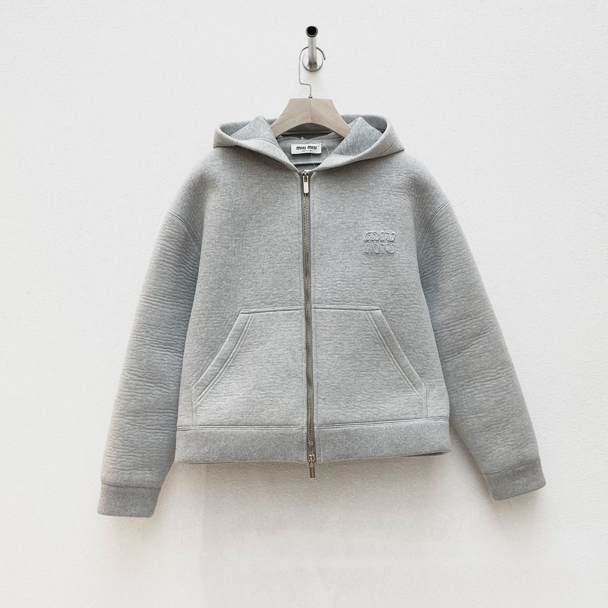 Miu Miu Miu Miu grey embroidered cotton zip hoodie Size XS / US 0-2 / IT 36-38 - 1 Thumbnail