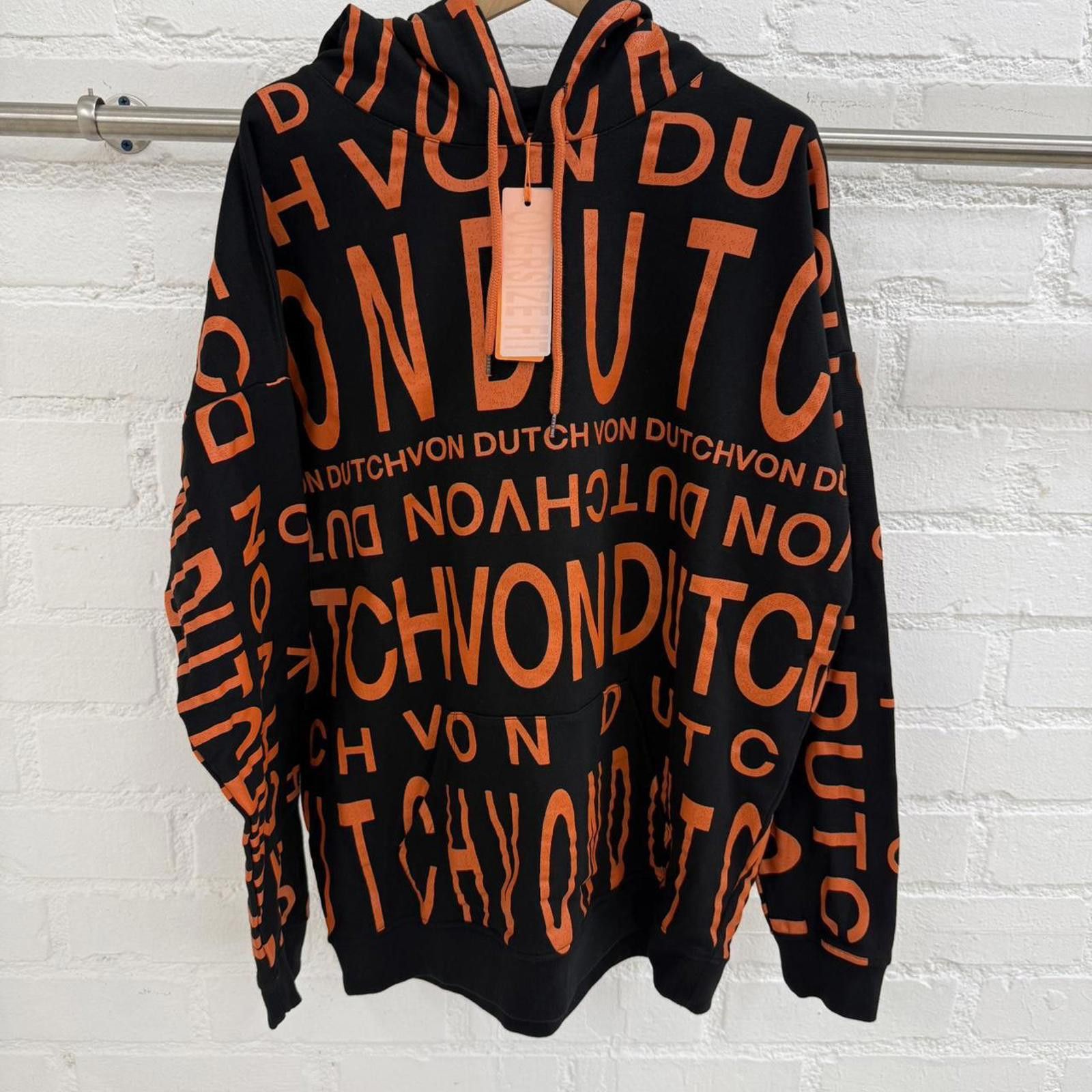 Von Dutch Von Dutch Paris Black & Orange All-Over Logo Hoodie (L) Size US L / EU 52-54 / 3 - 1 Thumbnail
