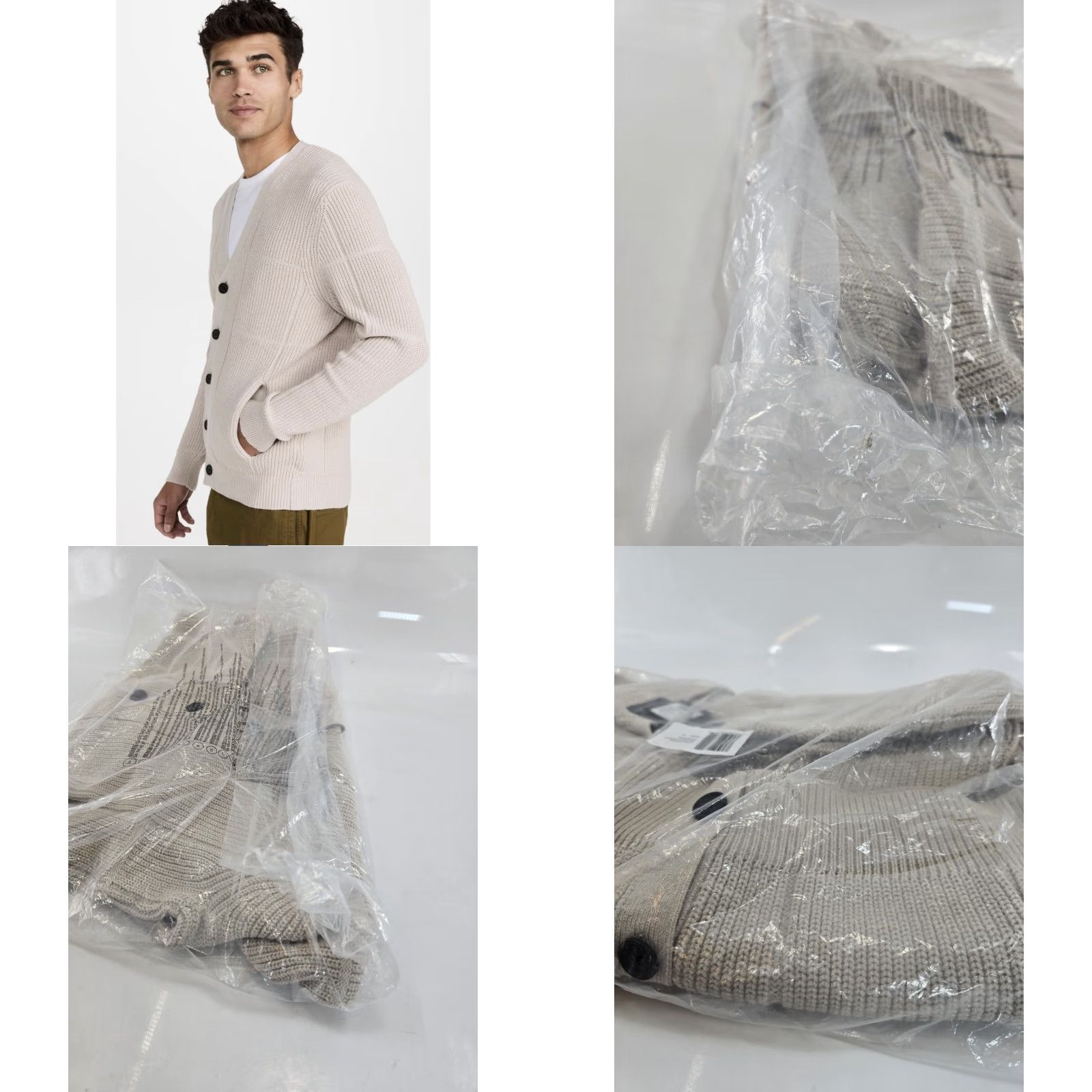 Club Monaco Club Monaco Men's Small Beige Rib Grid Cardigan Chandails NWT 59.50 MSRP Size US S / EU 44-46 / 1 - 8 Thumbnail