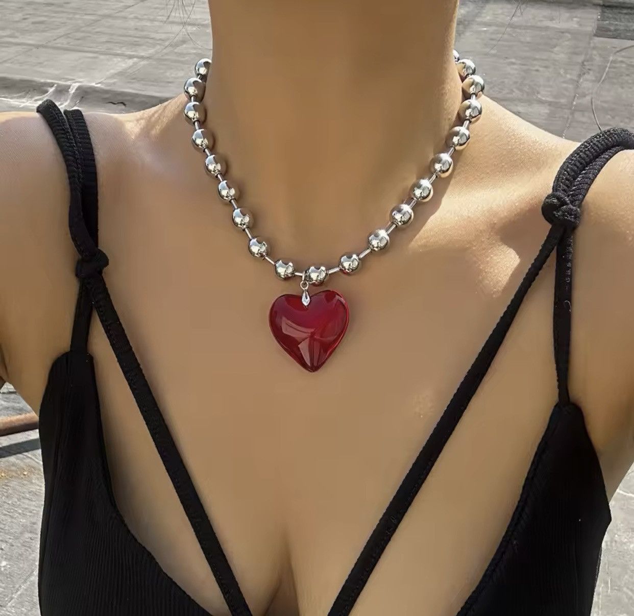 Jewelry Big Red Heart Chain Goth Punk Jewelry Pop Electro Necklace Size ONE SIZE - 6 Thumbnail