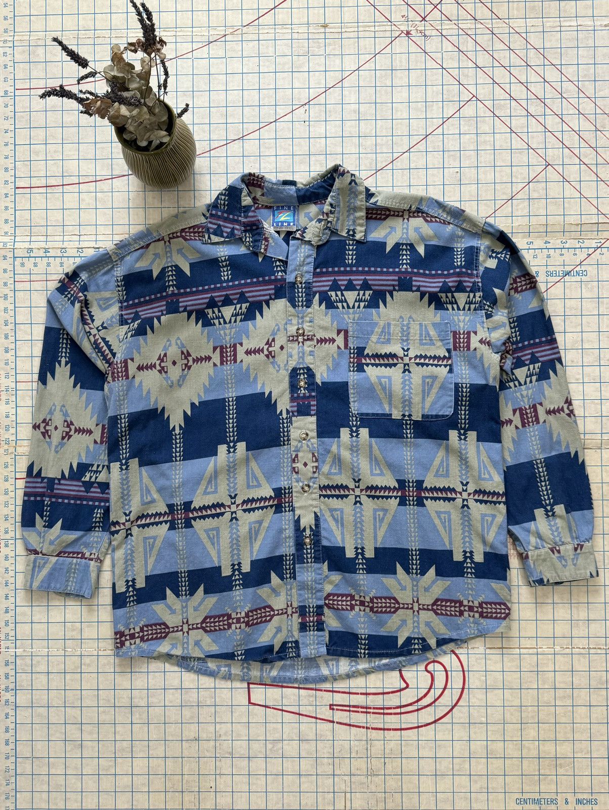 Vintage Vintage Fine Line Navajo Print Long Sleeve Button Up Large Size US XL / EU 56 / 4 - 1 Thumbnail