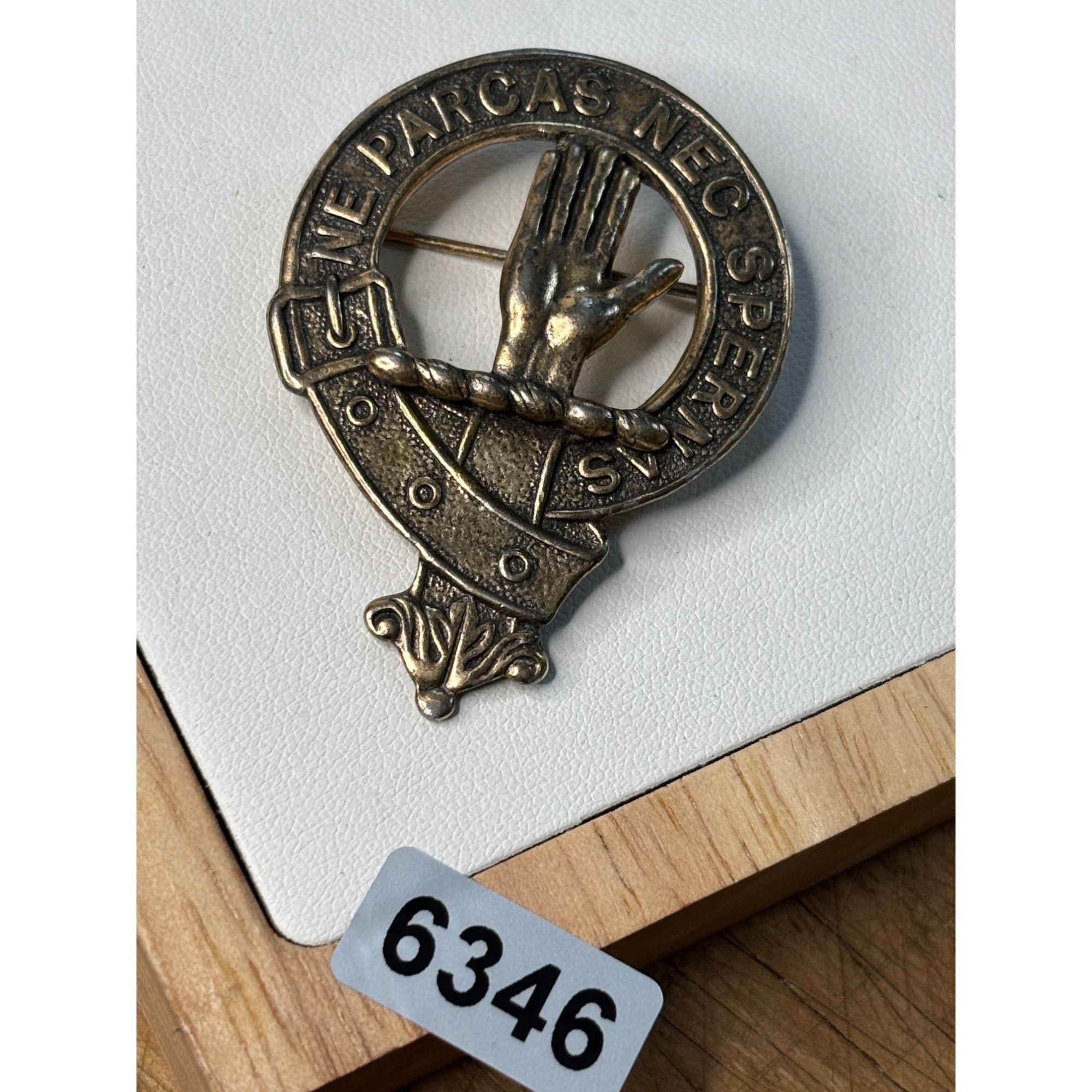 Vintage Clan Lamont Crest Badge Brooch Pin With Latin Motto