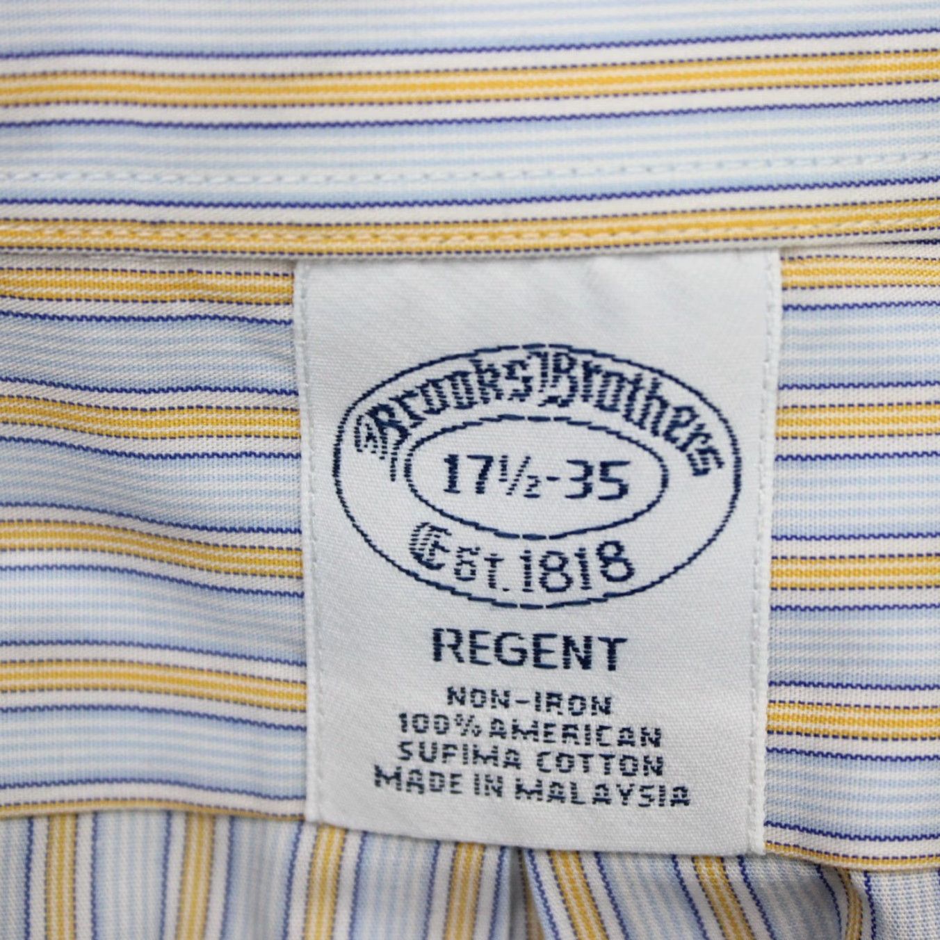 Brooks Brothers Brooks Brothers Shirt Mens 17 1/2 35 Yellow/Blue Regent Non-Iron Supima Cotton Dress Shirt Long Sleeve Button-Down Pattern Striped Modern Classic Mens Size US XXL / EU 58 / 5 - 5 Thumbnail