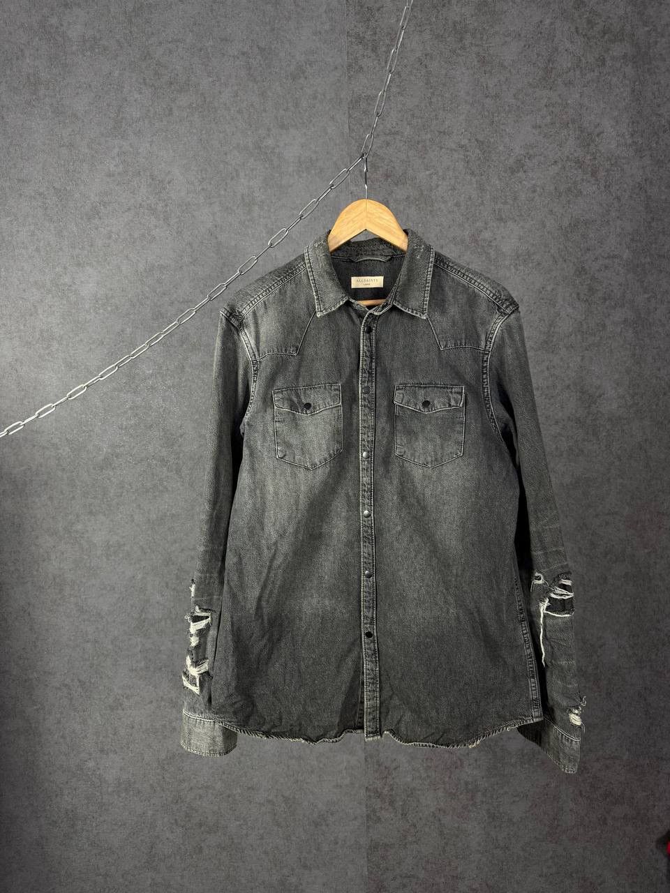 Allsaints Allsaints designer distressed denim shirt Size US L / EU 52-54 / 3 - 1 Thumbnail