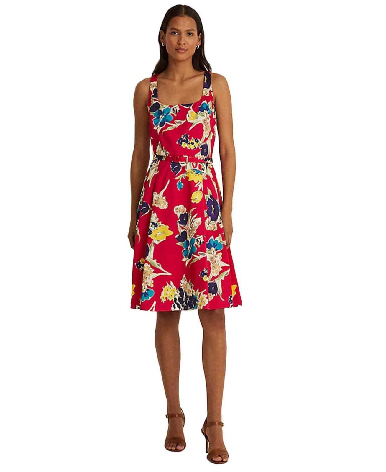 Lauren Ralph Lauren Lauren Ralph Lauren Pink Floral Print Belted Cocktail Dress Size M / US 6-8 / IT 42-44 - 1 Thumbnail