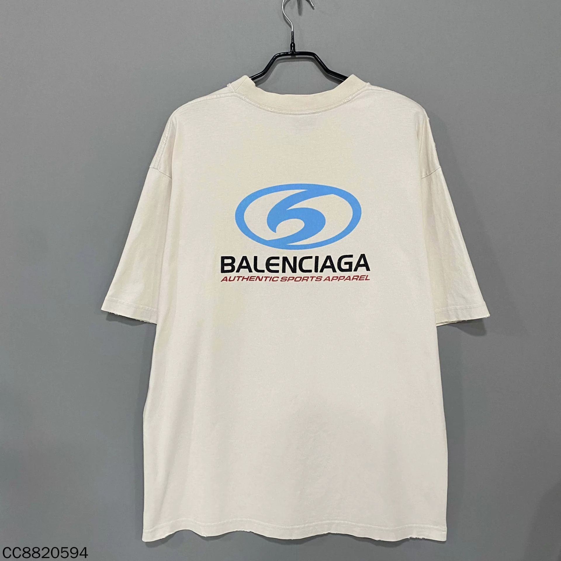 Balenciaga BALENCIAGA Beige Blue Logo Short Sleeve Tee M Size US M / EU 48-50 / 2 - 1 Thumbnail