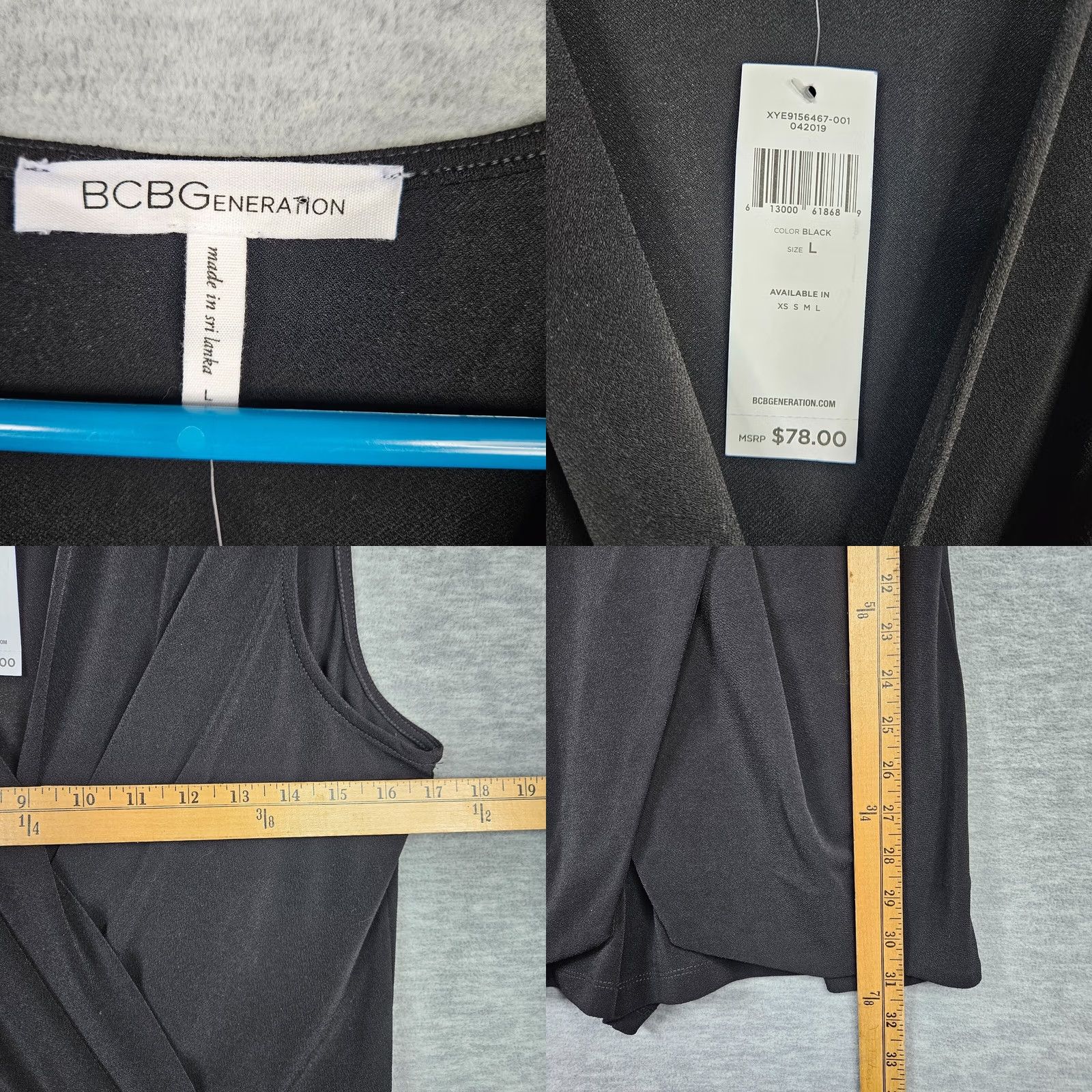 BCBGeneration BCBGGeneration Jumpsuits Women Black Surplice V-neck L Sleeveless Knit Polyester Spandex Size 36" / US 14 / IT 50 - 8 Thumbnail