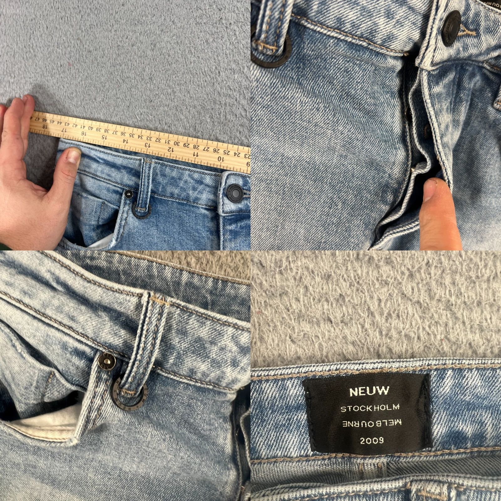 Vintage NEUW Jeans Mens 34 Slim Skinny Light Wash Distressed Hemmed Denim Blue Regular Inseam 28 Jeans Mens Size US 34 / EU 50 - 8 Thumbnail