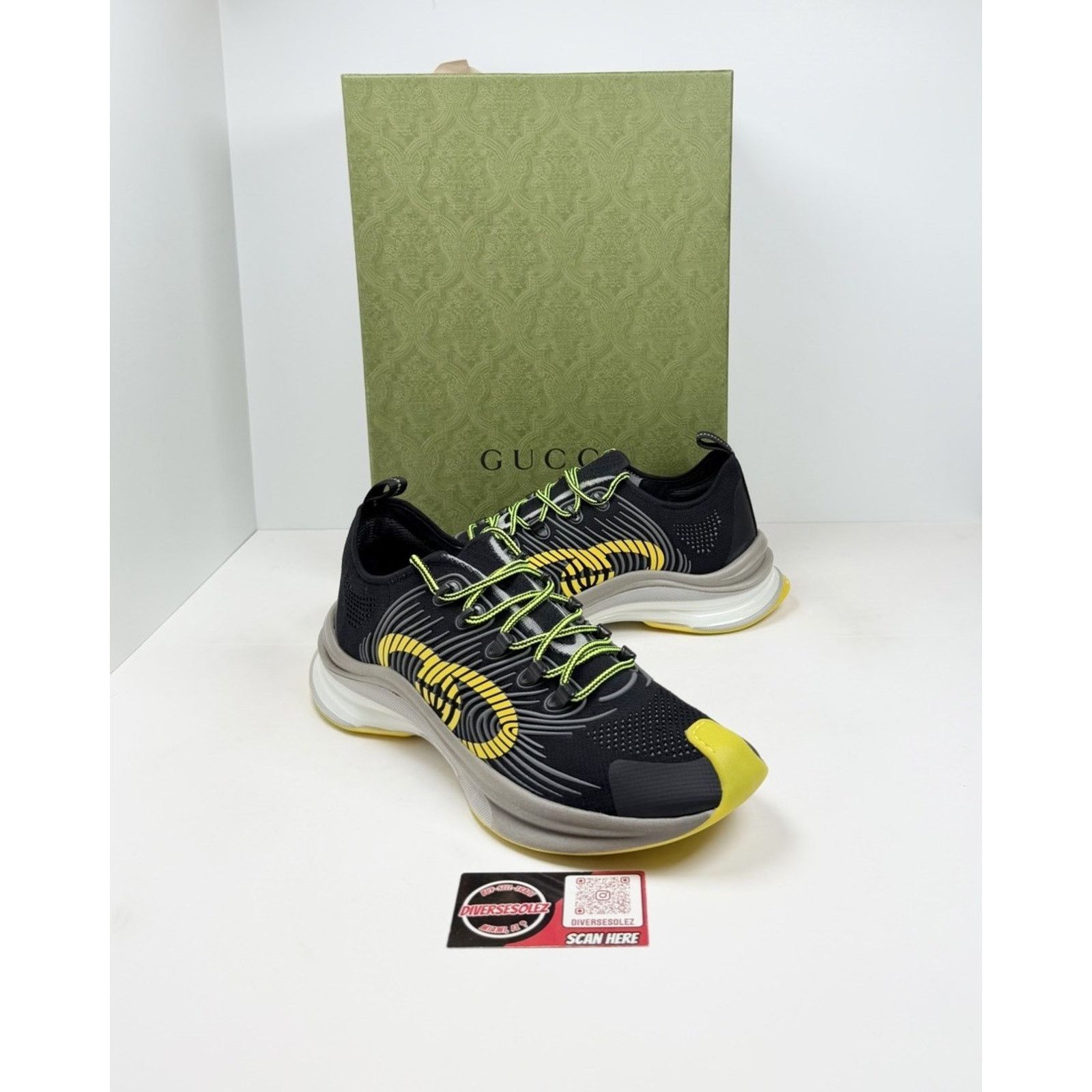 Gucci Size 11.5US - Gucci Run GG Black Yellow Knit Sneakers NEW Size US 11.5 / EU 44-45 - 1 Thumbnail