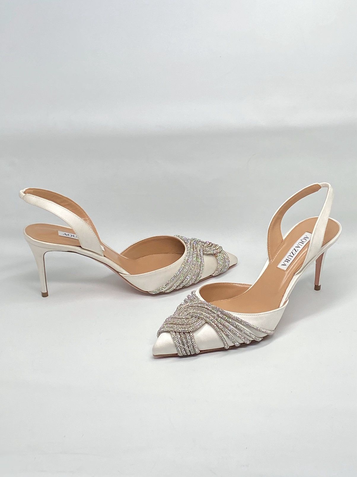 Aquazzura Aquazzura Gatsby 75 Crystal-Embellished Satin Pumps size 37 Size US 7 / IT 37 - 1 Thumbnail