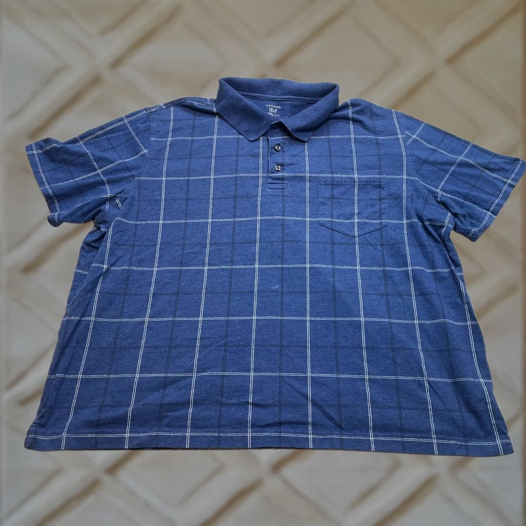 George George Polo Shirt Mens 2XL Blue Check Short Sleeve Cotton Knit Golf Rugby Polo Shirt Mens XXL 50-52 Casual Travel Shirts Polo shirt Mens Big & Tall Size US XXL / EU 58 / 5 - 1 Thumbnail