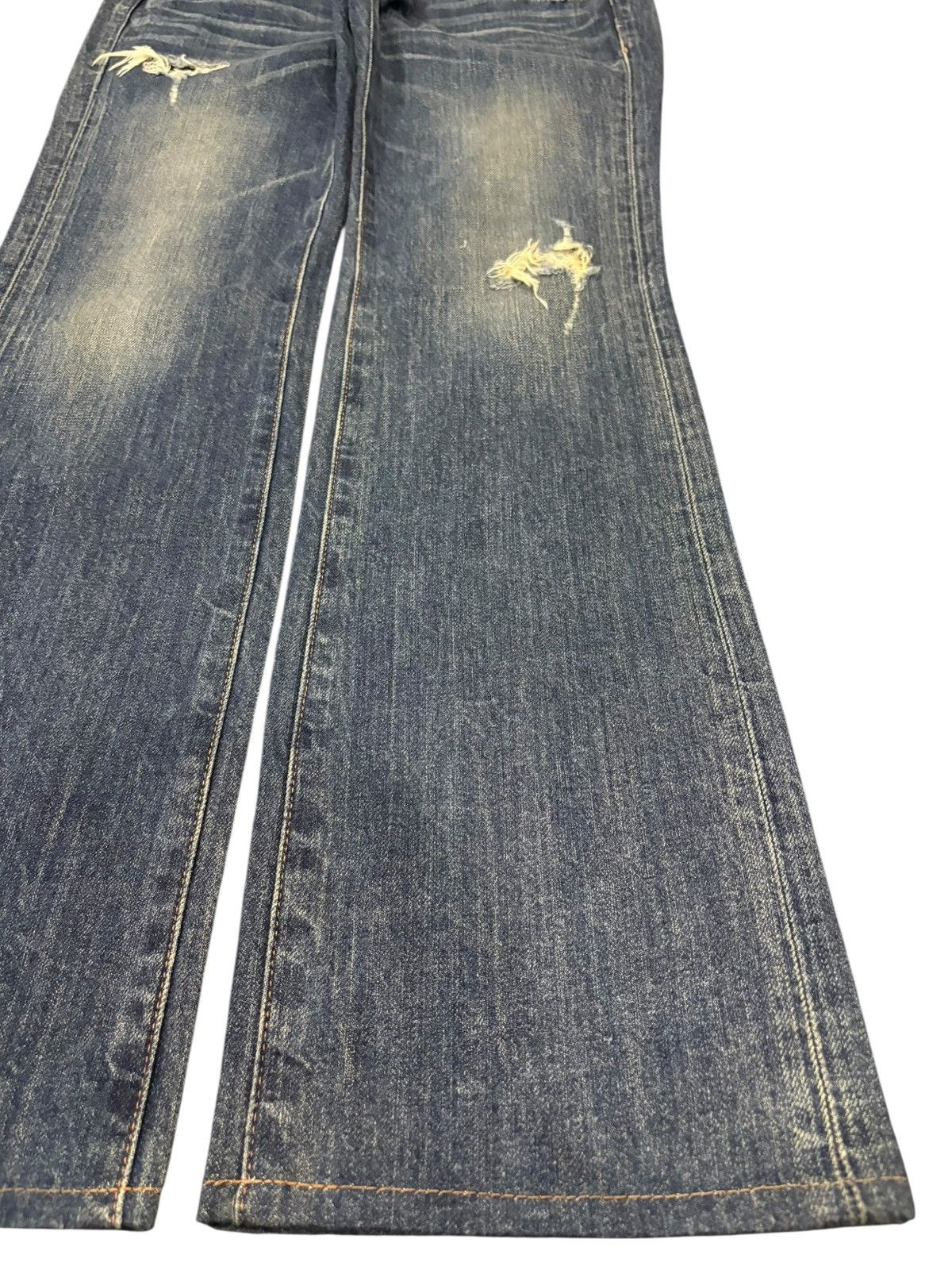 Japanese Brand Vintage Blue Cult Distressed Flare Low Rise Jeans Size 31" - 7 Thumbnail