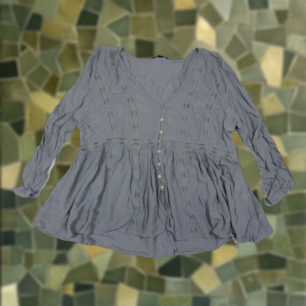 American Eagle Outfitters American Eagle 100% Rayon Blue V-Neck Long Sleeve Tunic Blouse Women Large Size L / US 10 / IT 46 - 1 Thumbnail