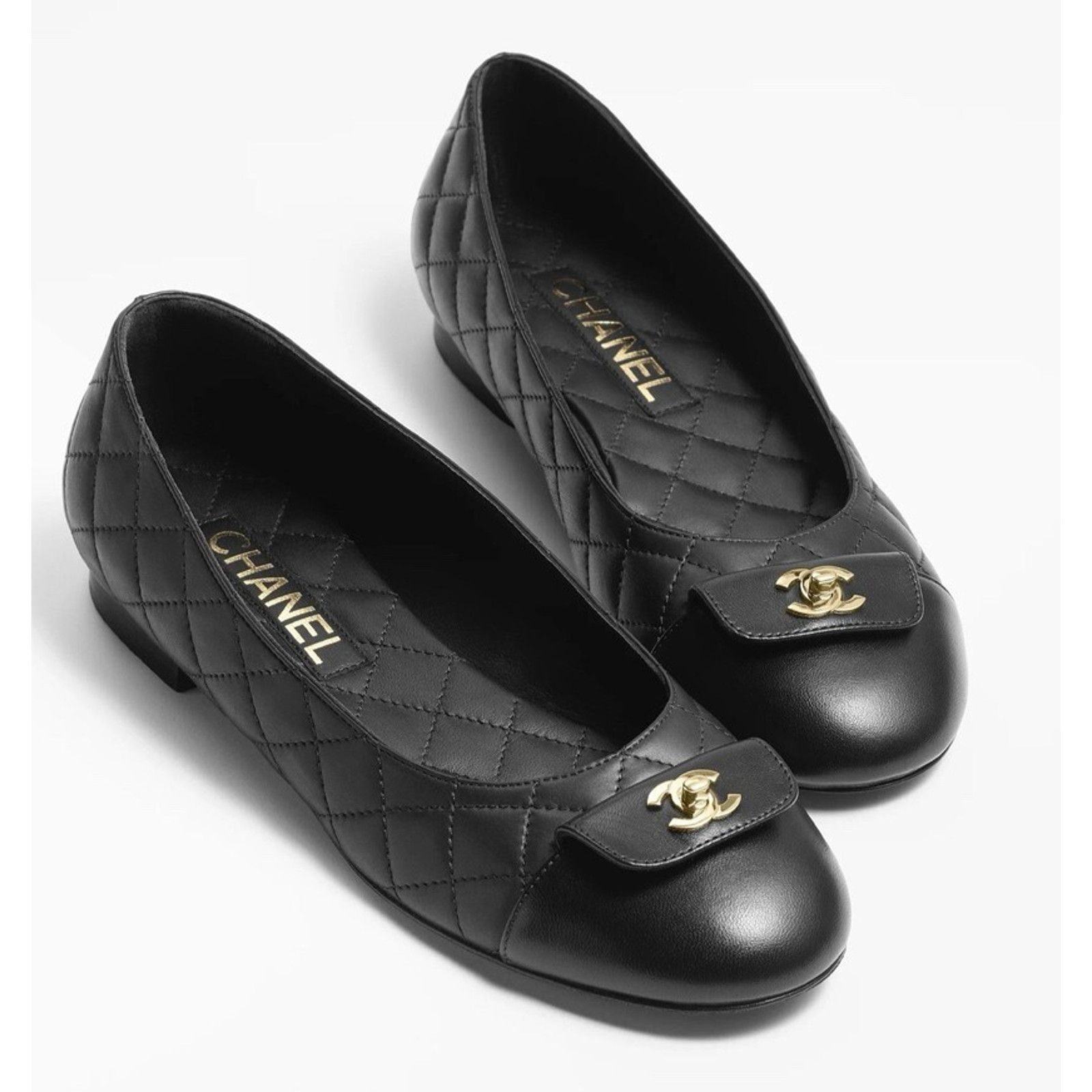 Chanel Chanel Black Leather Turnlock CC Quilted Ballet Flat 36.5c Size US 6.5 / IT 36.5 - 1 Thumbnail