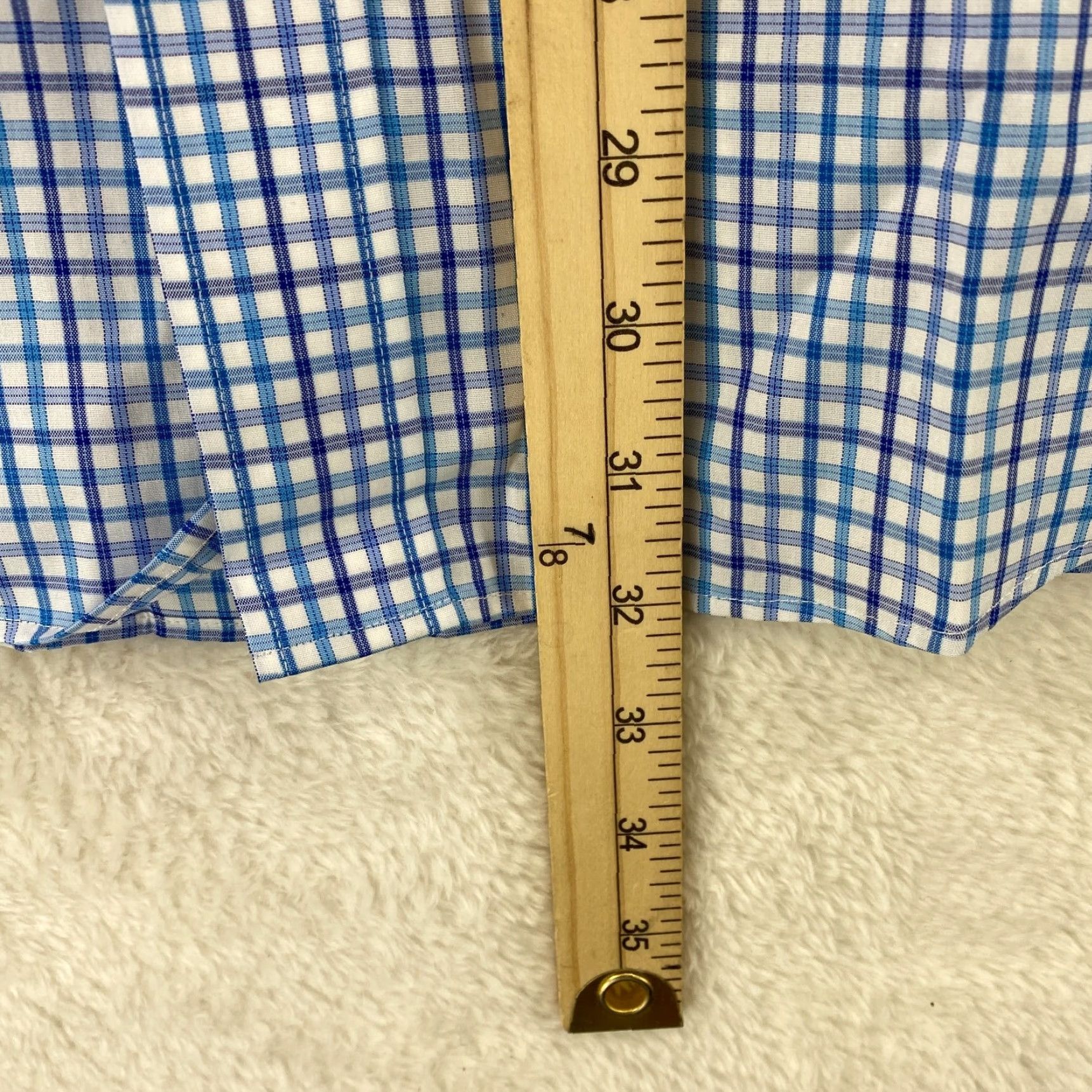 Vintage Kirkland Signature Mens XL 17 34/35 Non-Iron Dress Shirt Wrinkle Free NWT White/Blue Check 100% Cotton Button-Down Collar 17 Neck Size 46R - 5 Thumbnail
