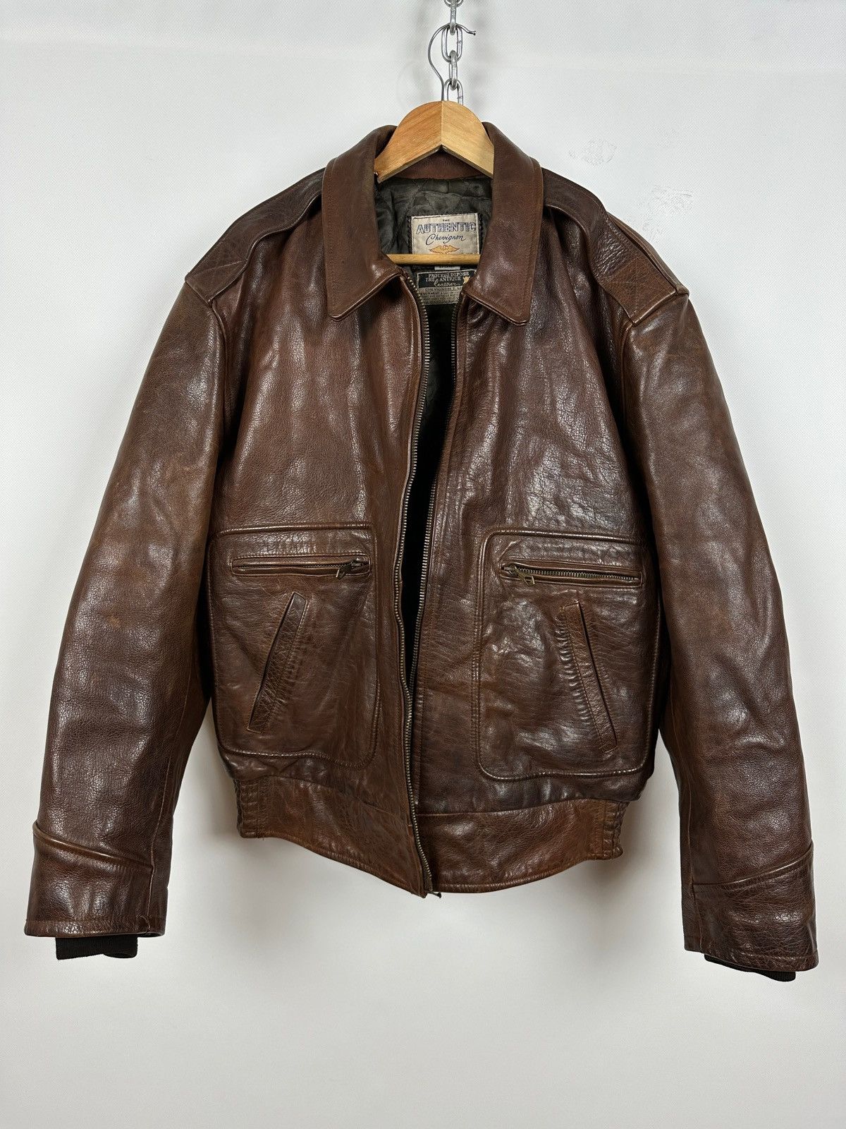 Chevignon Vintage Chevignon France A-2 Brown Heavy Leather Jacket Size US XL / EU 56 / 4 - 3 Thumbnail