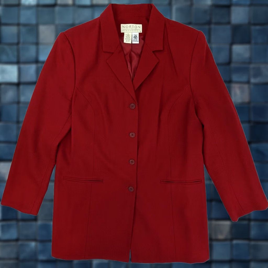 Vintage VTG Norton McNaughton Wool Long Coat Blazer Women 12 Red 4-Button Woolmark Blazer Jacket Size XL / US 12-14 / IT 48-50 - 1 Thumbnail