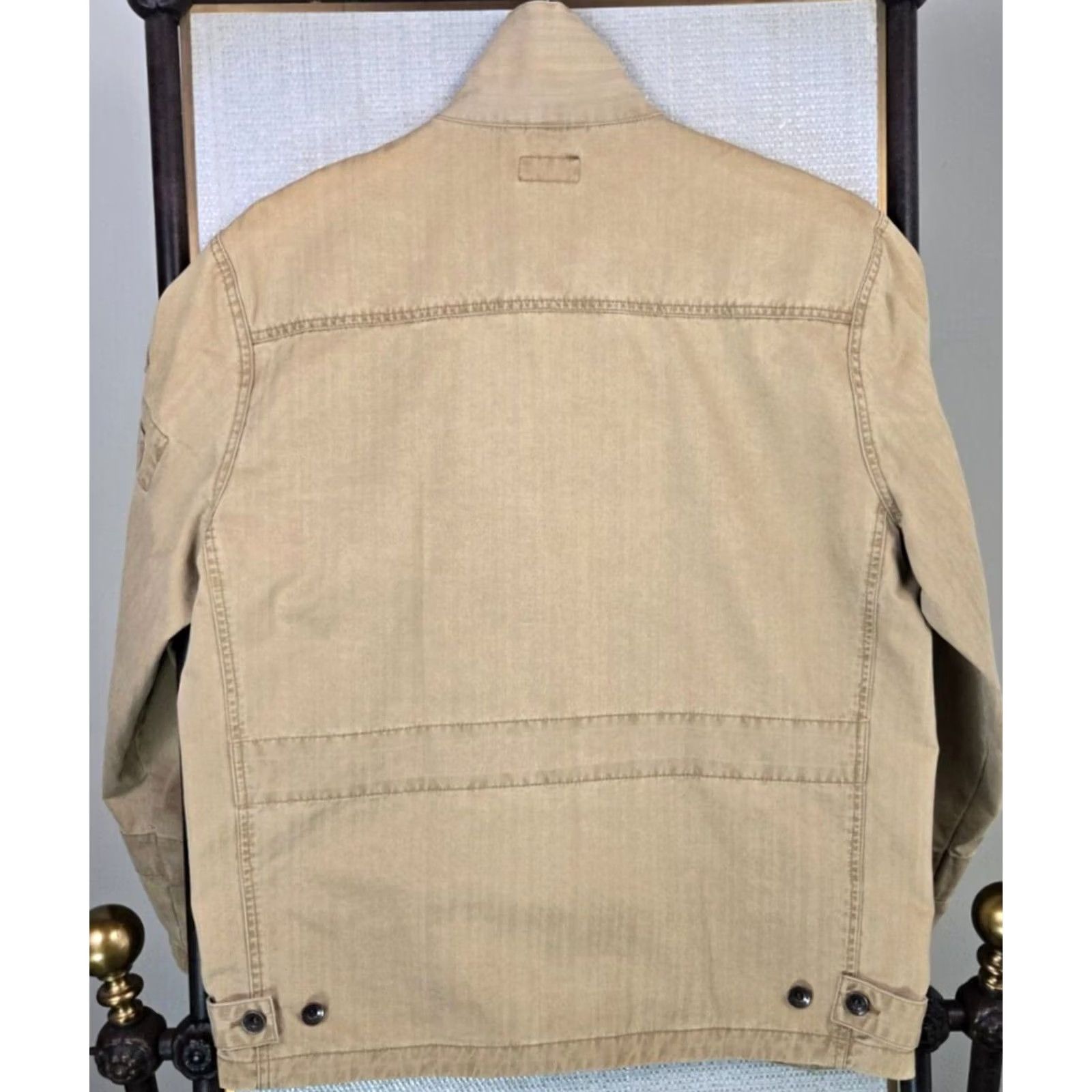 Vintage Armani Jeans Mens Trucker Jacket Full Zip Cotton Khaki Beige Large Size Casual, 100% Cotton, Stand-Up Collar, Pockets, Breathable, Regular Fit Size US 33 - 7 Thumbnail