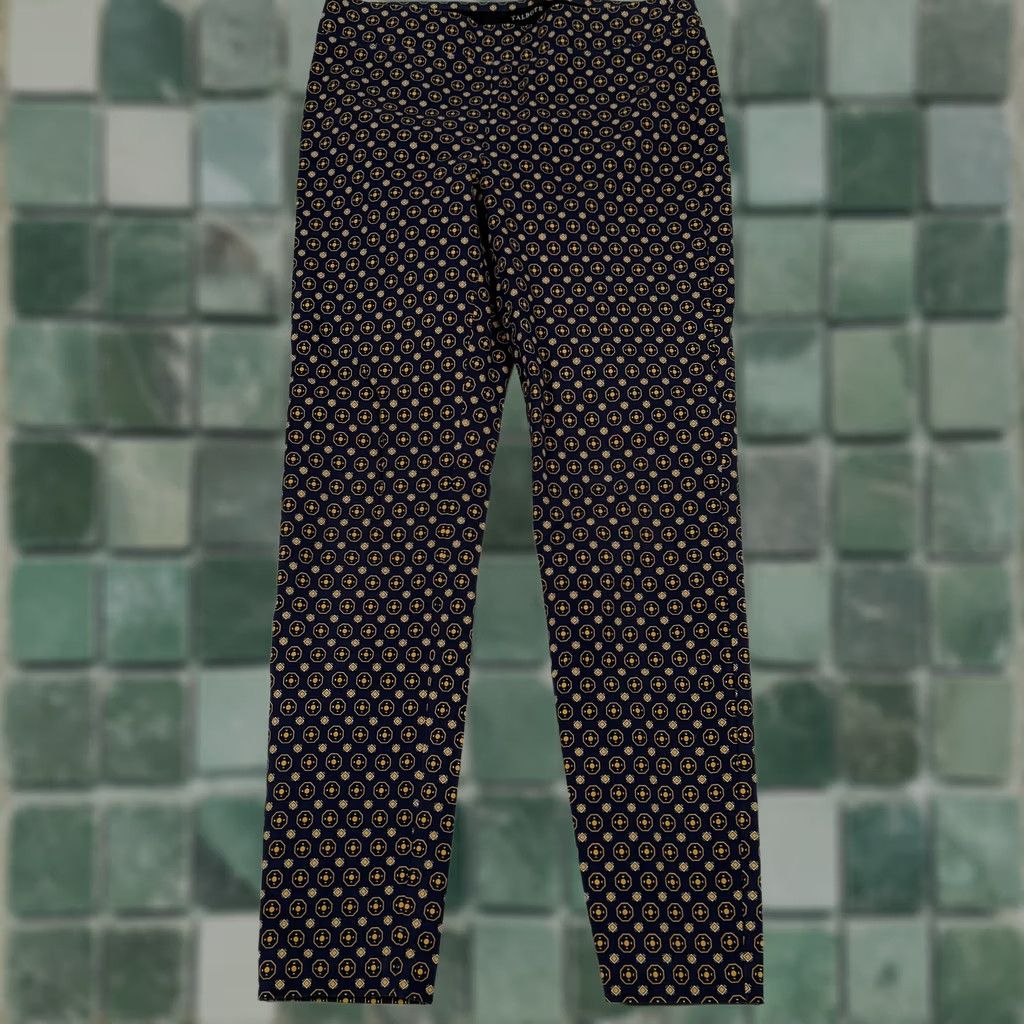 Talbots Talbots Essex Pants Geometric Print Stretch Ankle Slim Career Workwear Office Blue Yellow Womens 2 Slim Leg Ankle 28in Inseam 28in Pull On Size 26" / US 2 / IT 38 - 1 Thumbnail