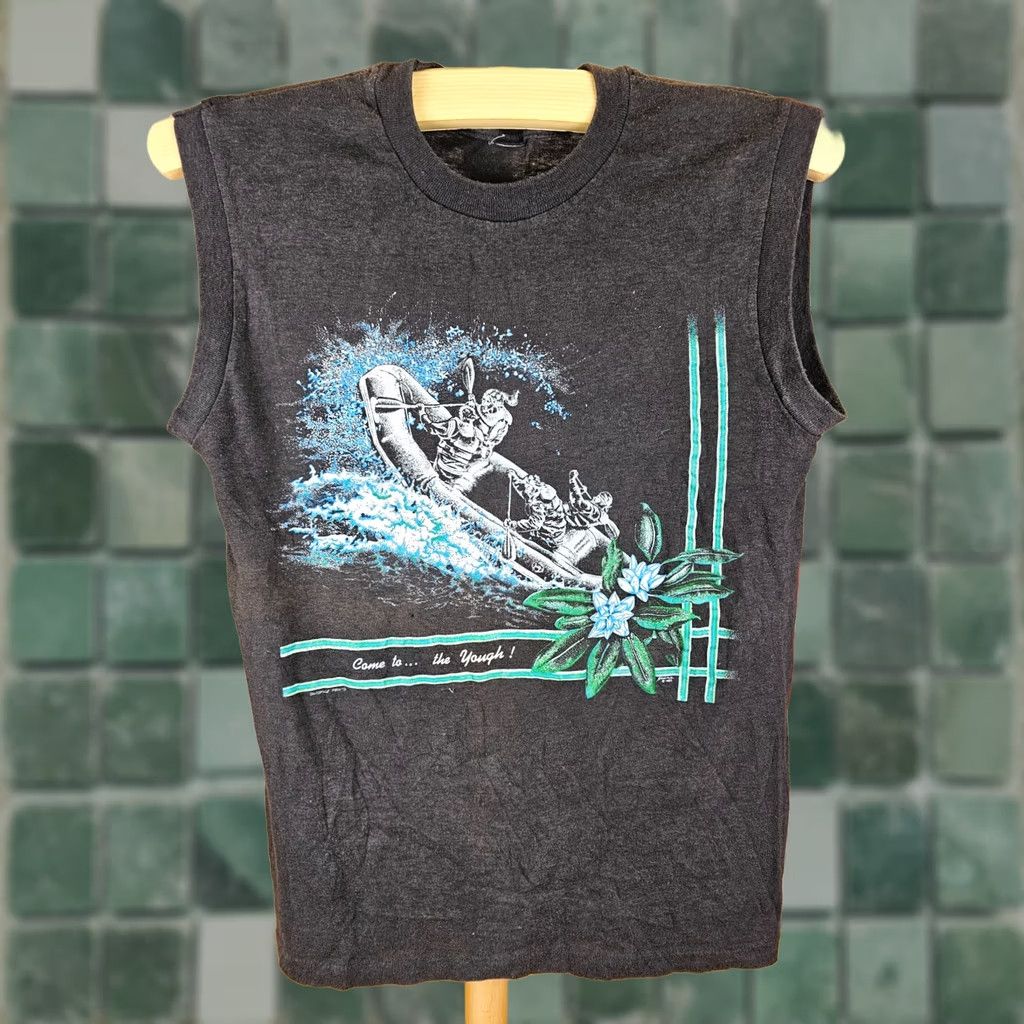 Vintage VINTAGE UNBRANDED RAFTING BLACK SINGEL STITCH SLEEVELESS T-SHIRT SZ SMALL SHIRT Men XS? Size US S / EU 44-46 / 1 - 1 Thumbnail