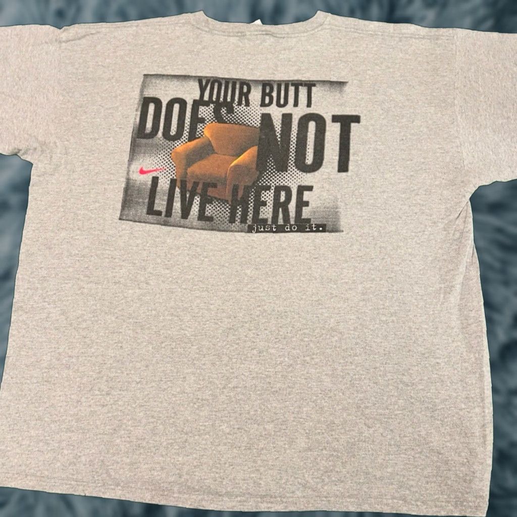 Nike VINTAGE Nike Couch Potato Butt Dose Not Live Here VTG Shirt Mens XXL Gray 90s 1990s Short Sleeve T-Shirt Sports Hip Hop Mens Size US XXL / EU 58 / 5 - 1 Thumbnail