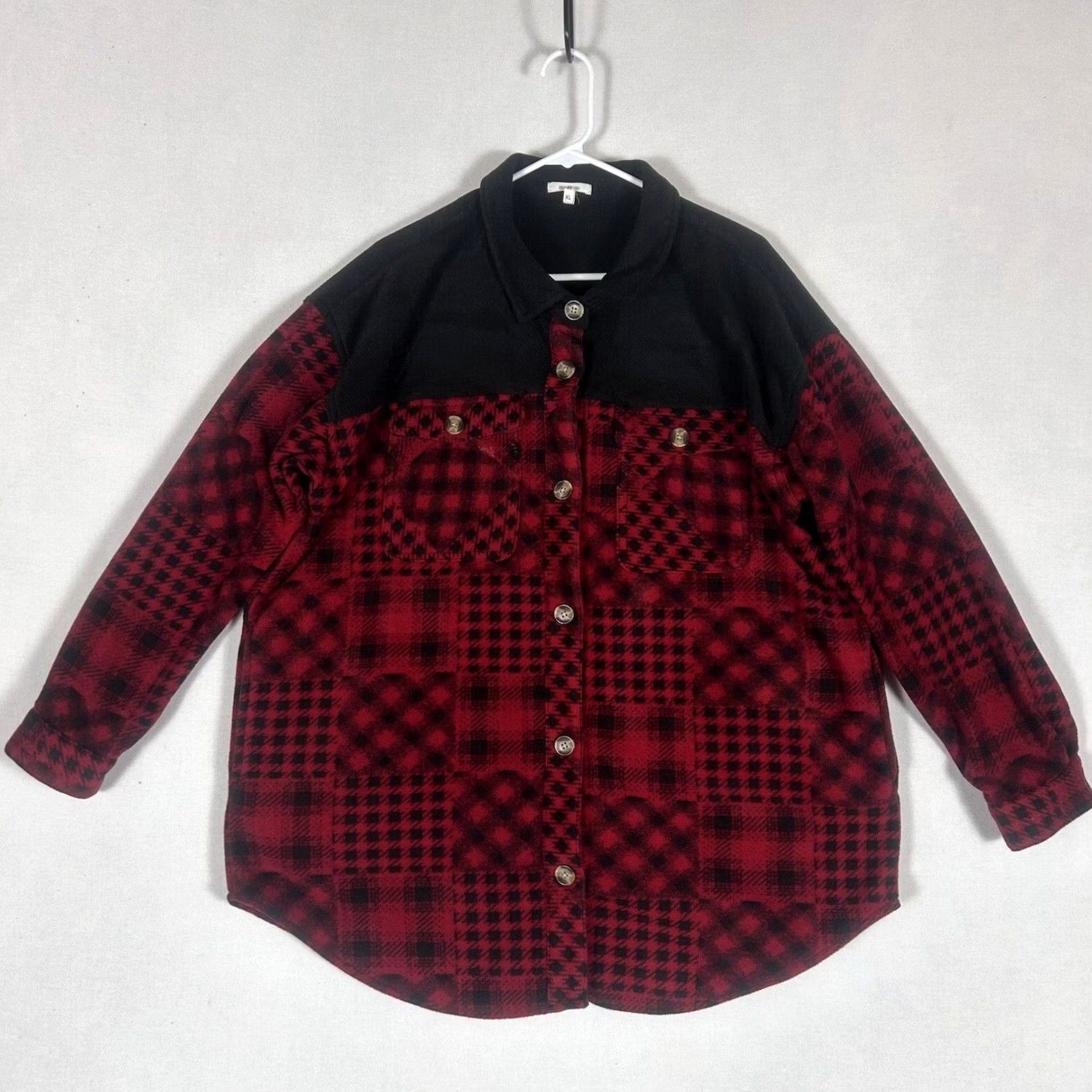 Vintage Maurices Plaid Flannel Jacket Shirt Womens XL Red Black Long Sleeve Fleece Quilted Pockets Size XL / US 12-14 / IT 48-50 - 2 Thumbnail