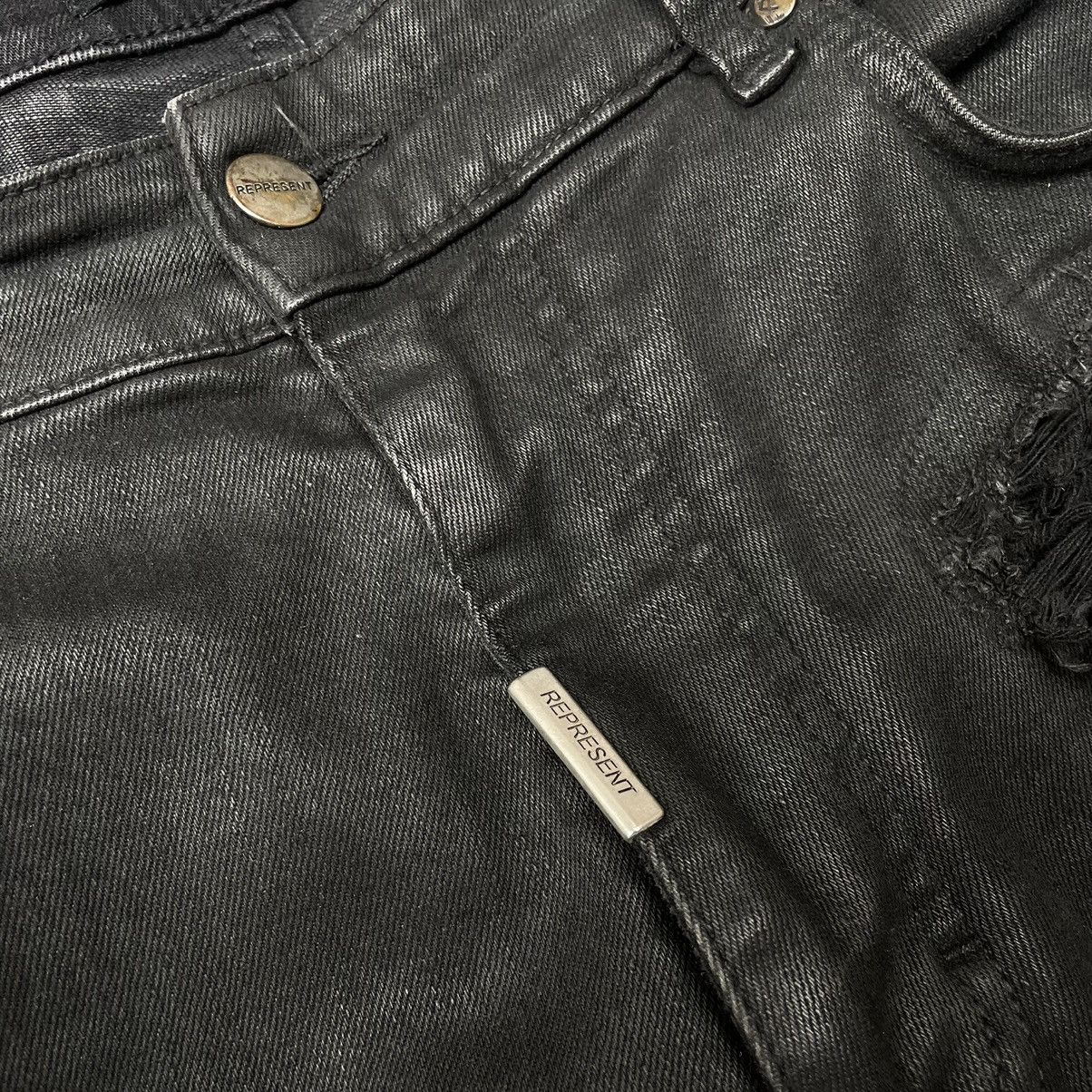 Represent Clo. Represent Clo. Shredded Distressed Black Wax Denim Jeans Size US 36 / EU 52 - 8 Thumbnail