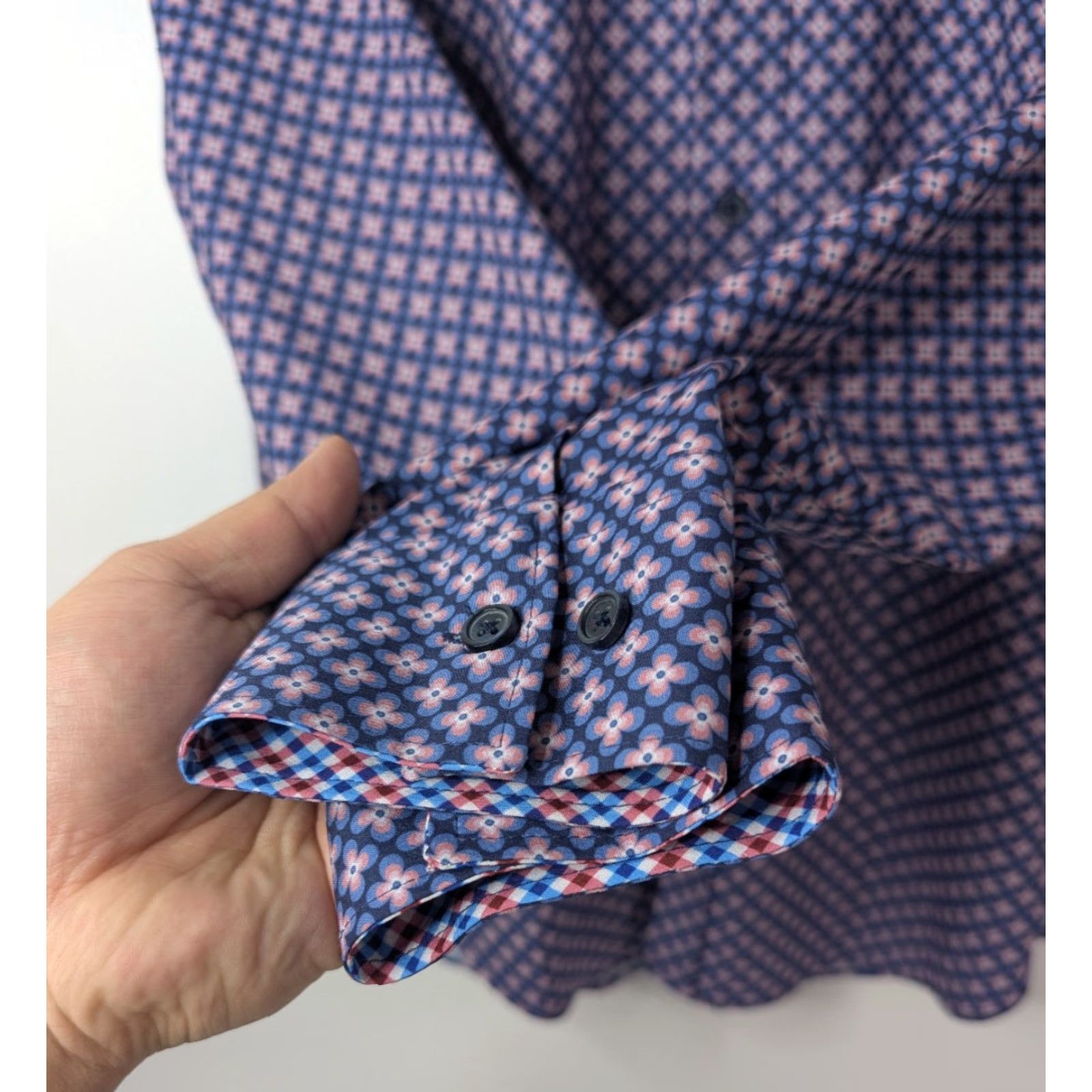 Vintage Con.struct Shirt Slim Fit Purple Floral 4 Way Stretch Flip Cuffs L/S Size Small Size US S / EU 44-46 / 1 - 3 Thumbnail
