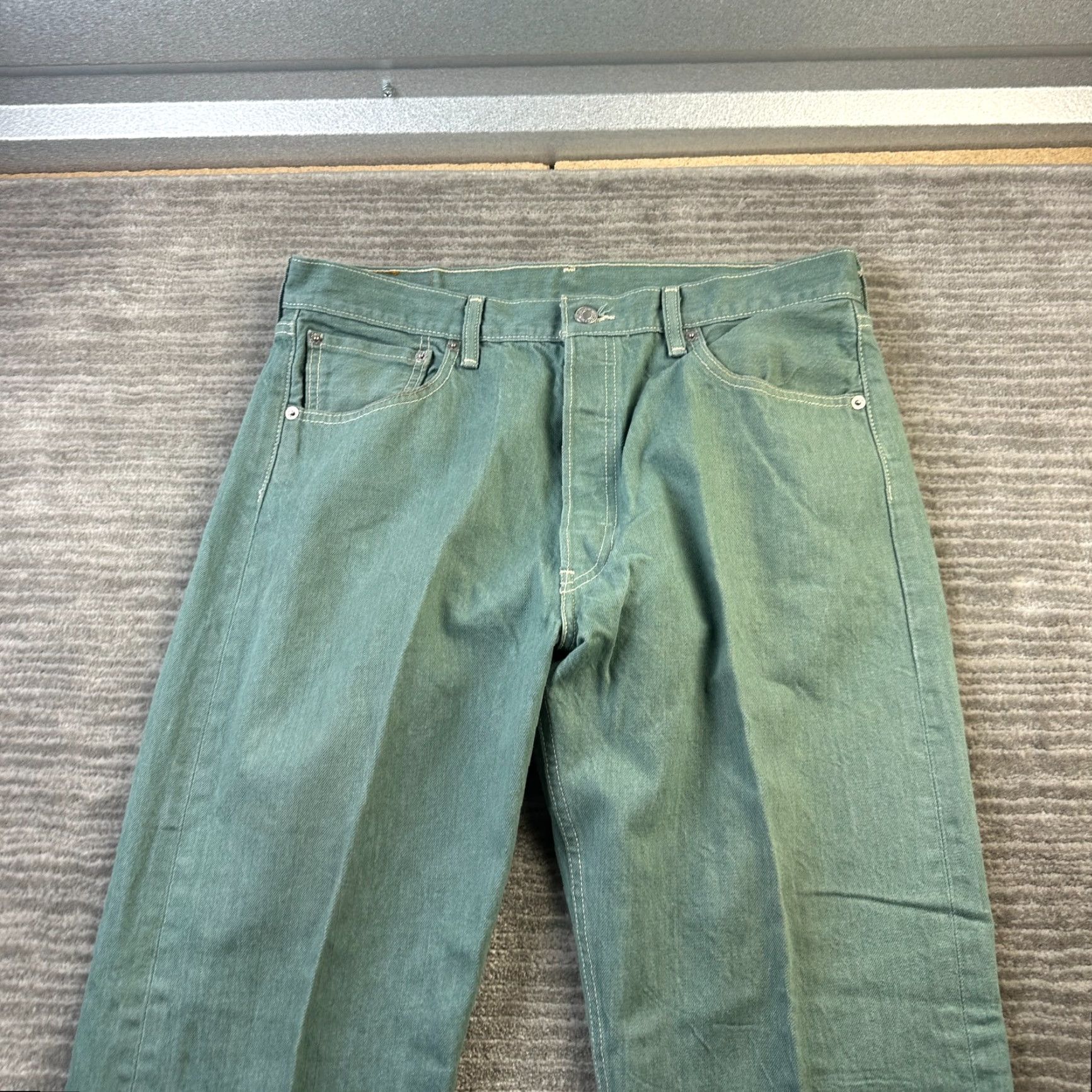 Levi's Levi's 501 Jeans Mens 34x28 Green Denim Pants Button Fly Straight 5-Pocket Regular Waist 34 Inseam 28 Mid Rise Vintage 90s Theme Mens Size US 34 / EU 50 - 3 Thumbnail