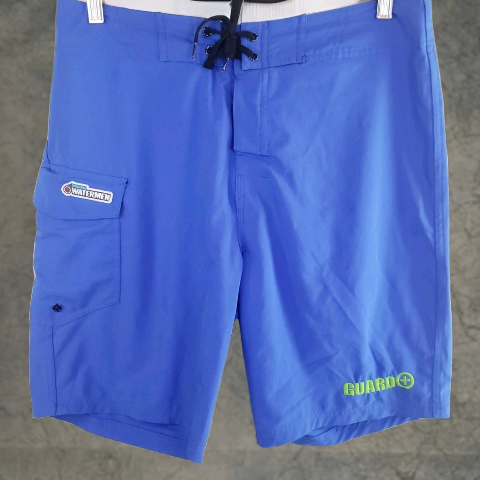 Vintage Waterman Lifeguard Original Men Board Shorts Trunks 32 Blue Polyester Pockets Lifeguard Beach Pool Watersports Medium? Size US 32 / EU 48 - 1 Thumbnail
