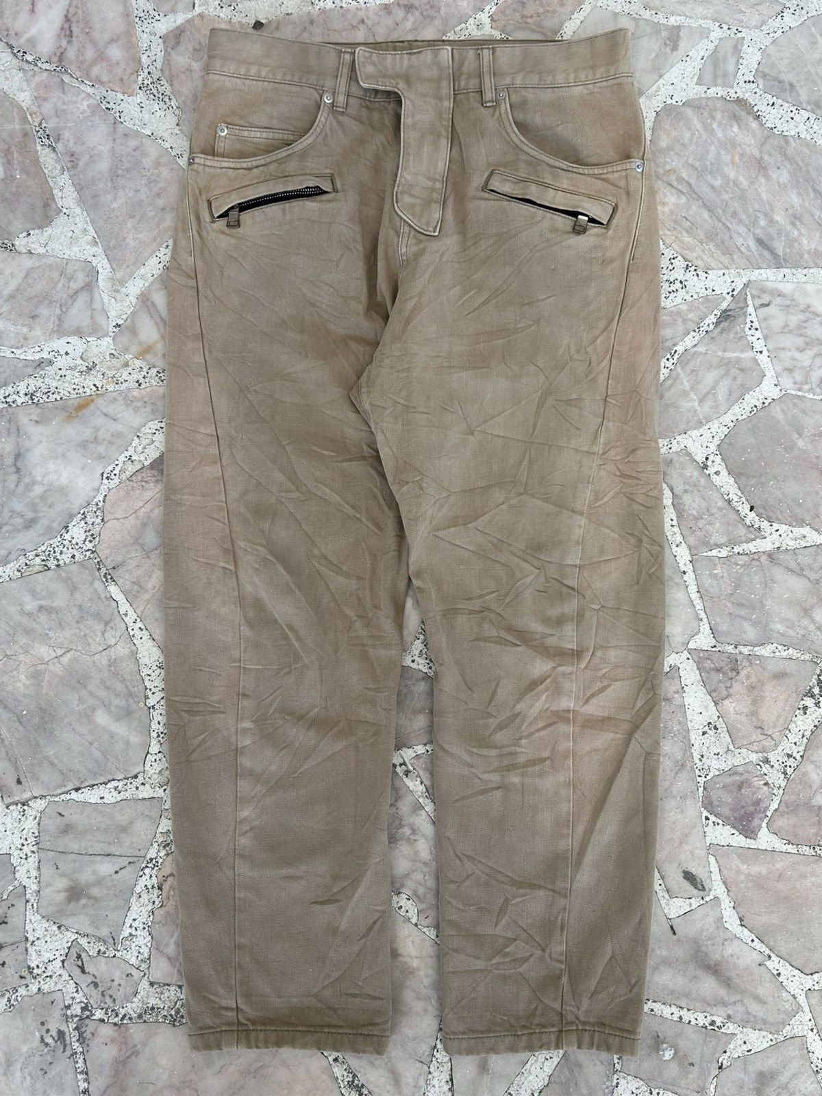 Balmain Balmain Biker Denim Pants Khaki Size US 33 - 1 Thumbnail