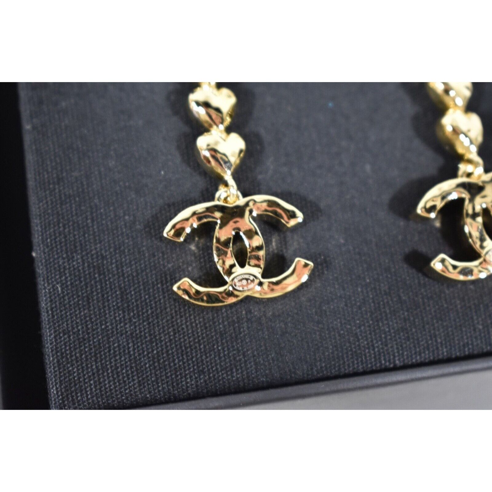 Chanel Chanel Heart Shape Gold Pendant Crystal Stud Drop Earrings Size ONE SIZE - 11 Thumbnail